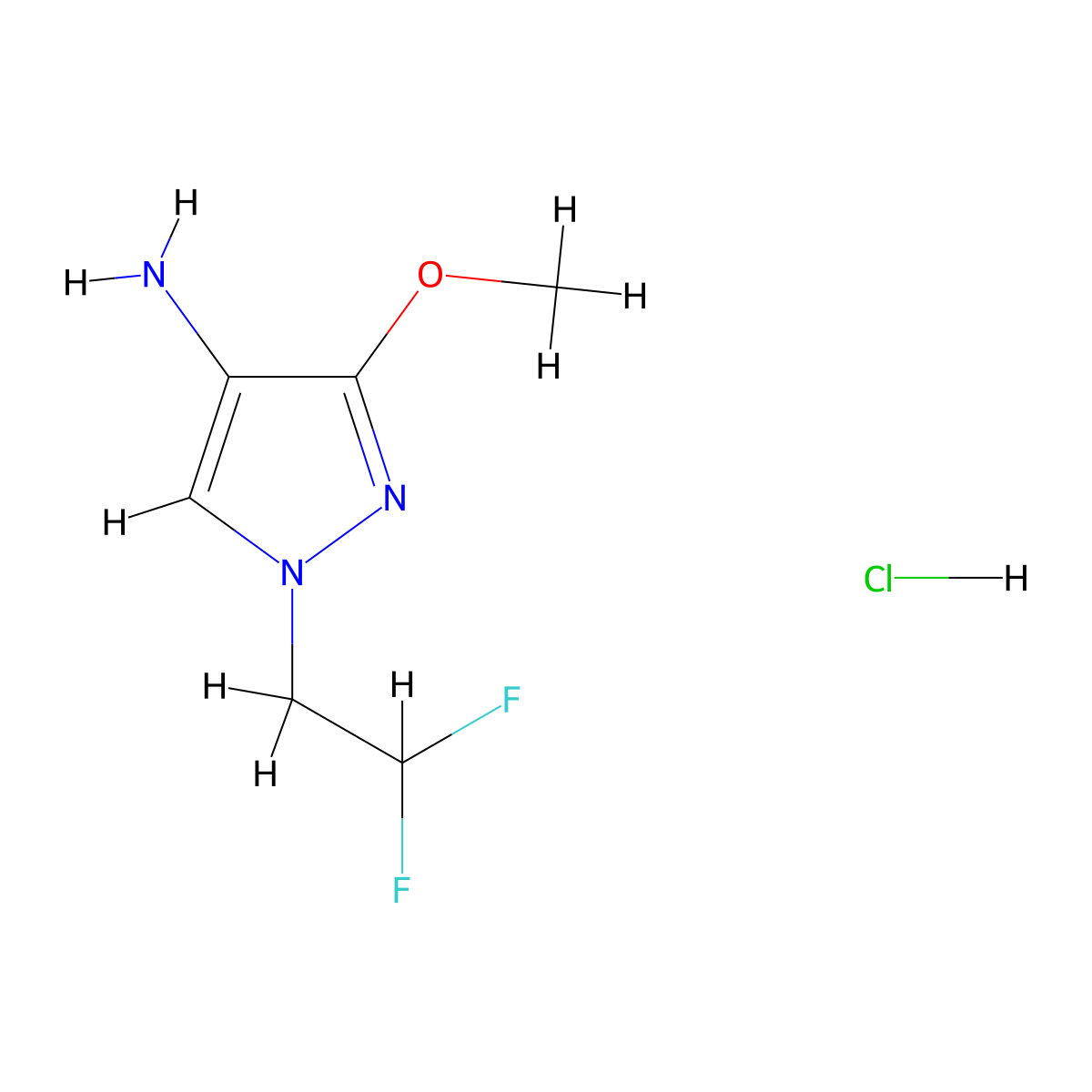 1-(2,2-Difluoroethyl)-3-methoxy-1H-pyrazol-4-amine hydrochloride molecular structure, CAS 1197237-87-8