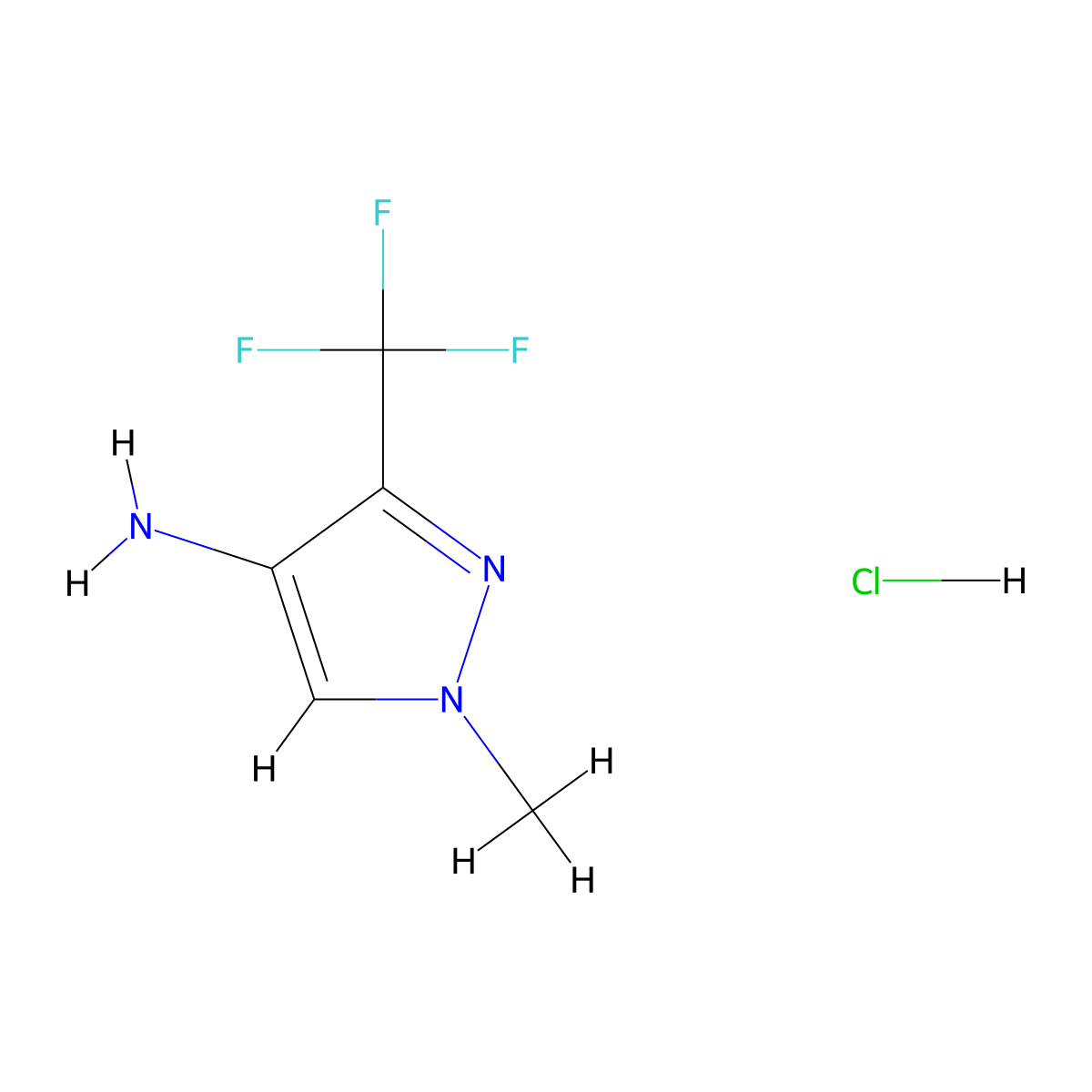 1-methyl-3-(trifluoromethyl)-1H-pyrazol-4-amine hydrochloride molecular structure, CAS 1197238-91-7