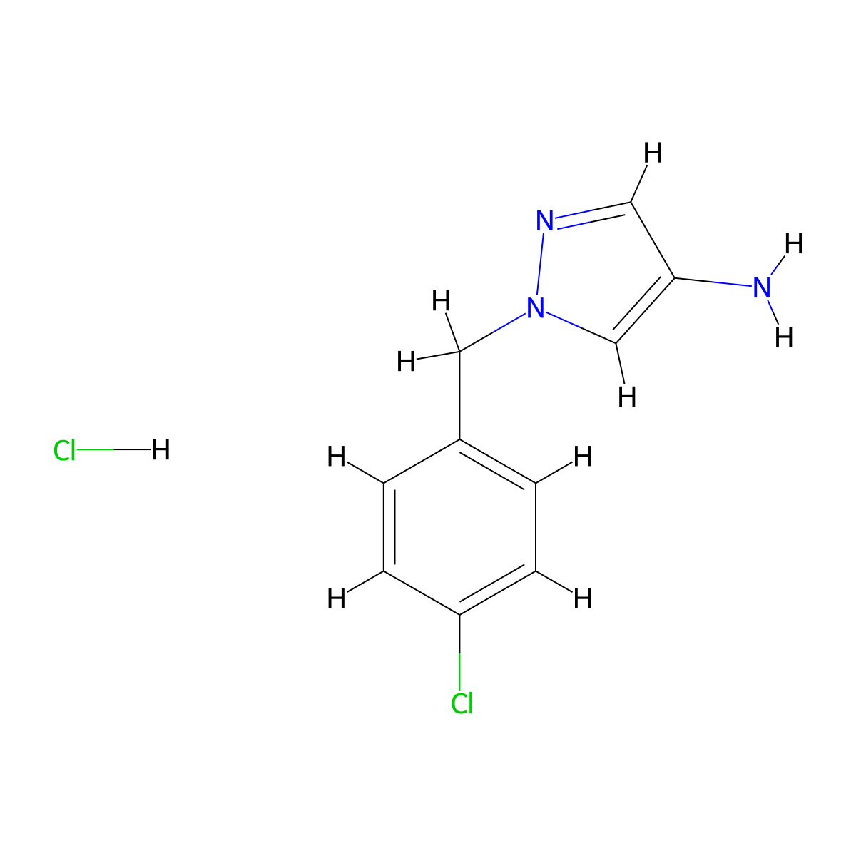 1-(4-Chlorobenzyl)-1H-pyrazol-4-amine hydrochloride molecular structure, CAS 1197239-02-3