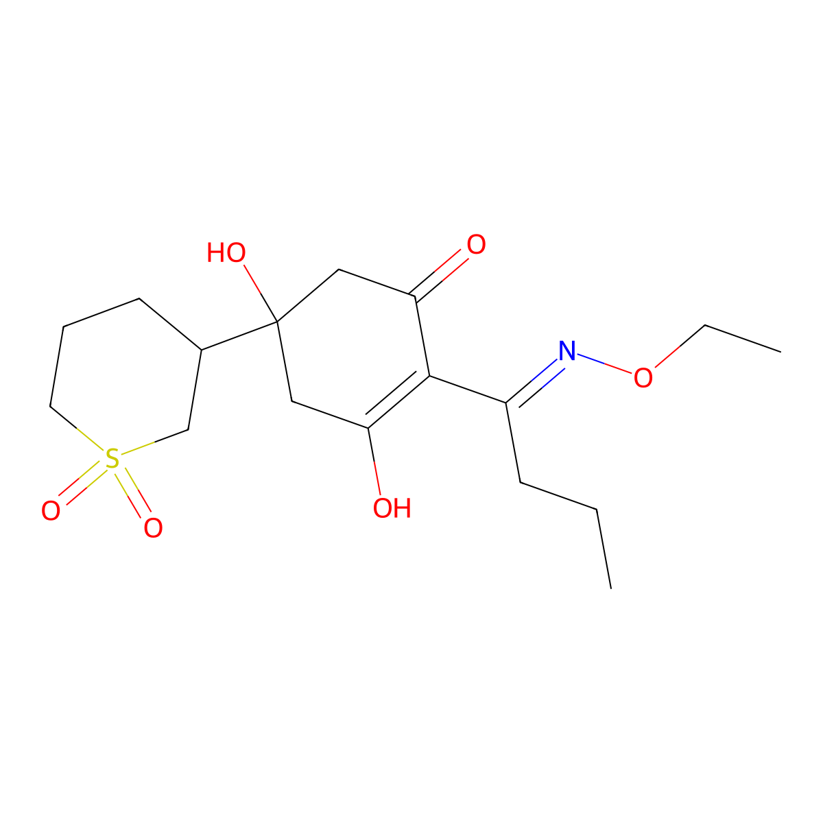 2-(1-(ethoxyimino)butyl)-3,5-dihydroxy-5-(tetrahydro-1,1-dioxido-2H-thiopyran-3-yl)-2-cyclohexen-1-one molecular structure, CAS 119725-83-6