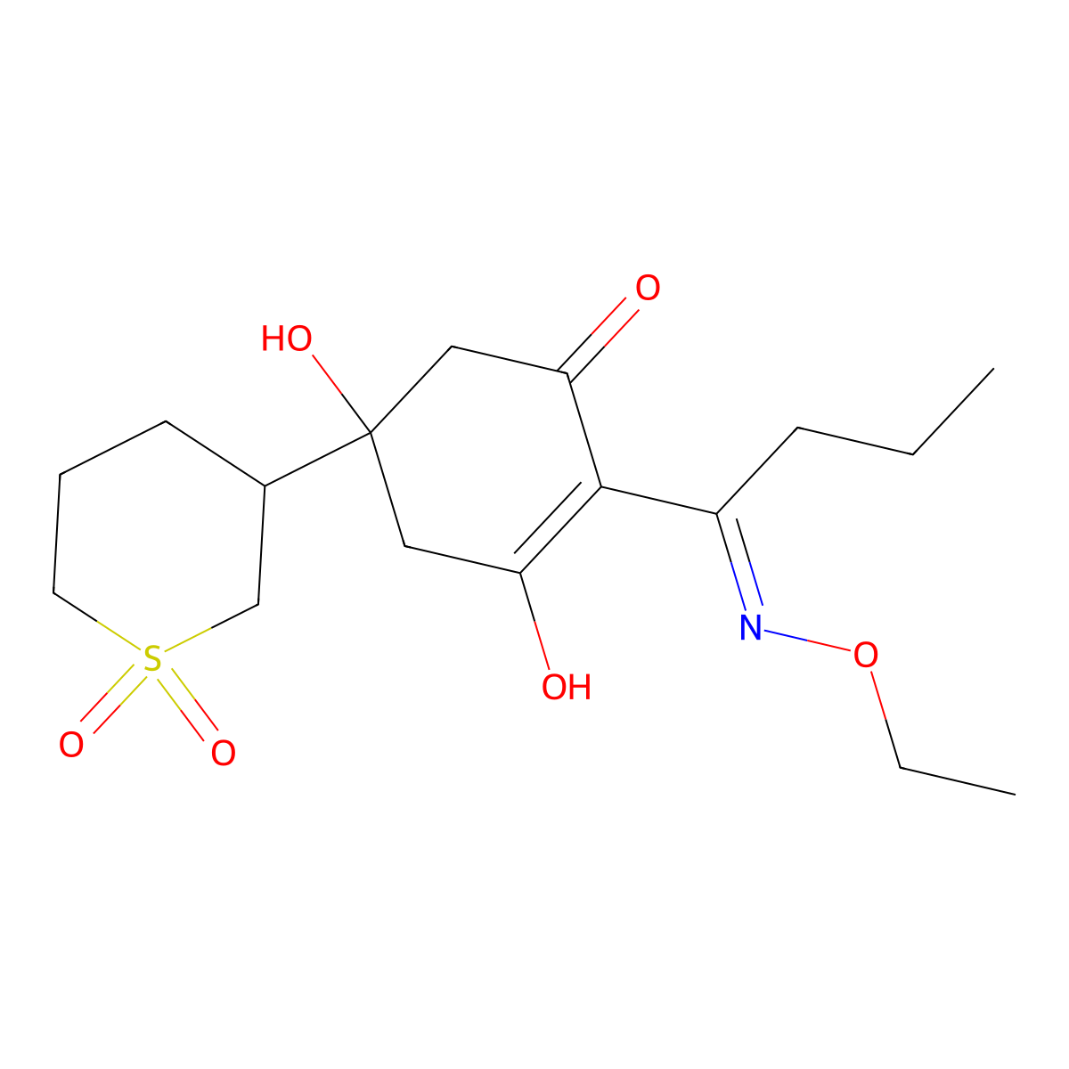 2-(1-(ethoxyimino)butyl)-3,5-dihydroxy-5-(tetrahydro-1,1-dioxido-2H-thiopyran-3-yl)-2-cyclohexen-1-one molecular structure, CAS 119725-83-6