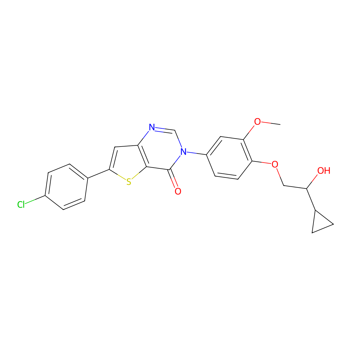 (r)-6-(4-Chlorophenyl)-3-(4-(2-cyclopropyl-2-hydroxyethoxy)-3-methoxyphenyl)thieno[3,2-d]pyrimidin-4(3h)-one molecular structure, CAS 1197420-05-5