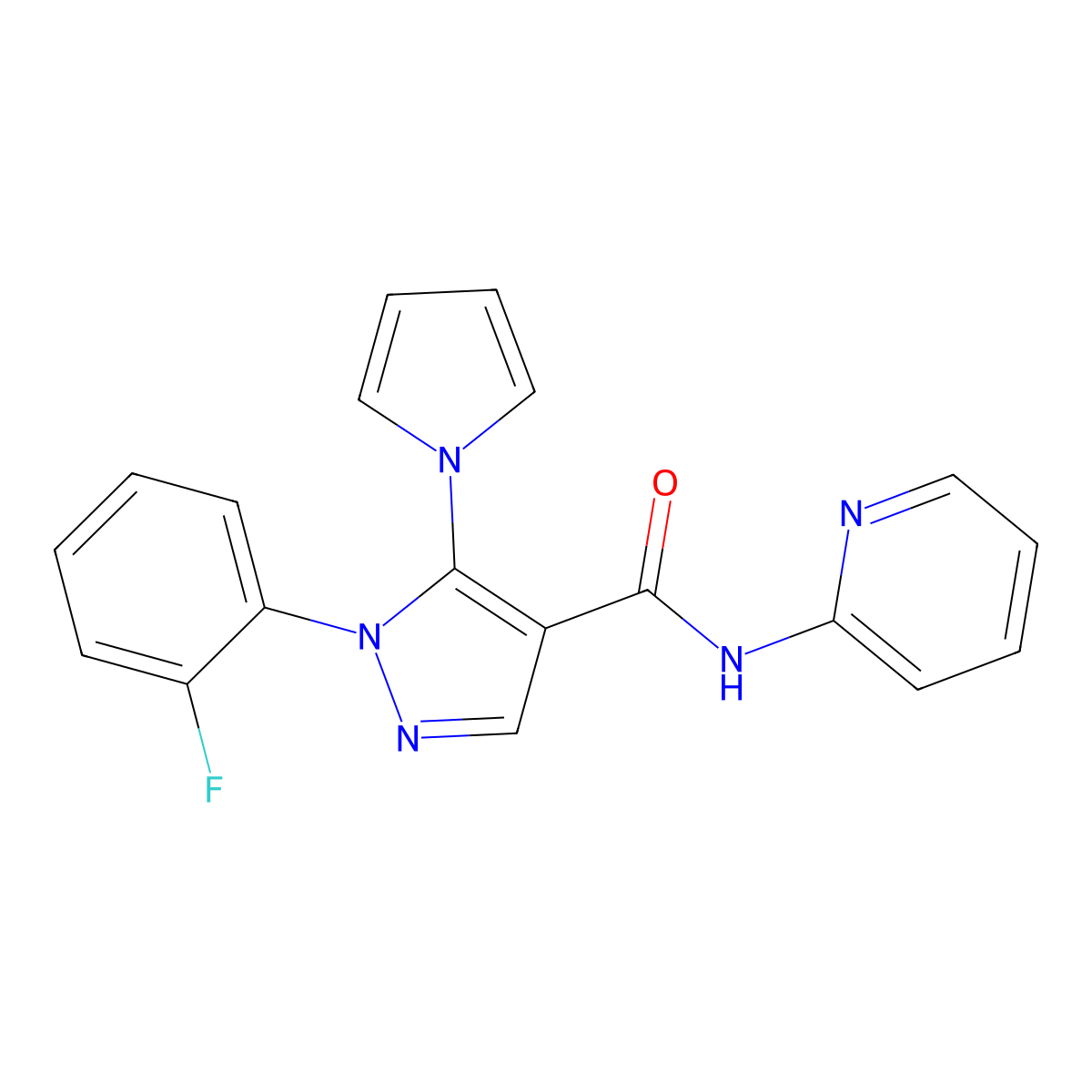 1-(2-fluorophenyl)-N-(pyridin-2-yl)-5-(1H-pyrrol-1-yl)-1H-pyrazole-4-carboxamide molecular structure, CAS 1197520-18-5