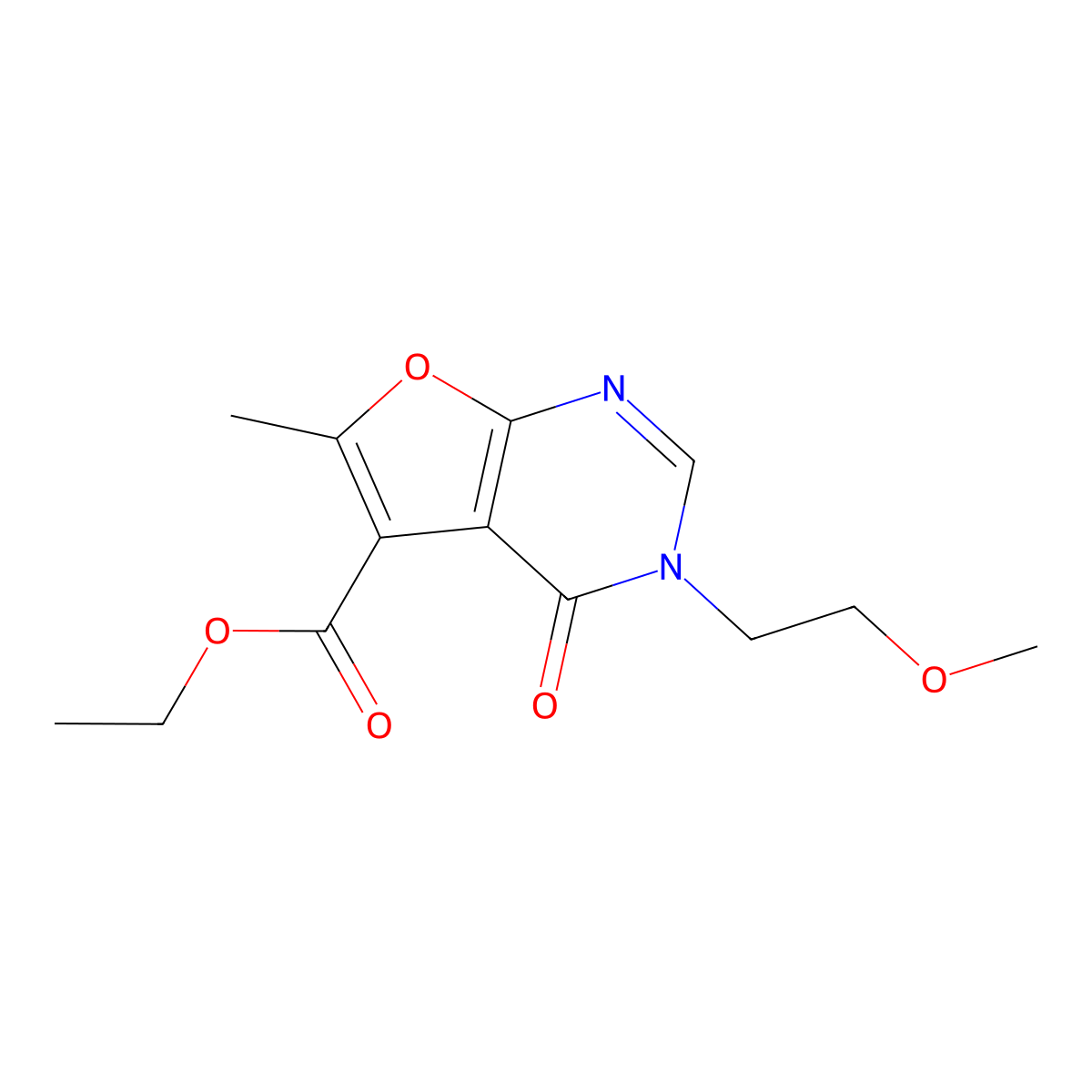 ethyl 3-(2-methoxyethyl)-6-methyl-4-oxo-3H,4H-furo[2,3-d]pyrimidine-5-carboxylate molecular structure, CAS 1197523-61-7