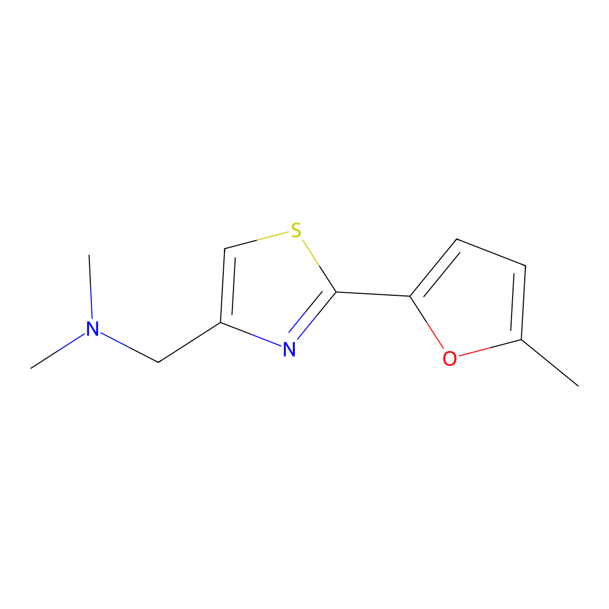 Dimethyl({[2-(5-methylfuran-2-yl)-1,3-thiazol-4-yl]methyl})amine molecular structure, CAS 1197527-61-9