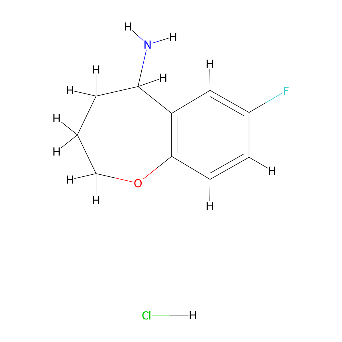 7-Fluoro-2,3,4,5-tetrahydro-1-benzoxepin-5-amine hydrochloride molecular structure, CAS 1197529-20-6