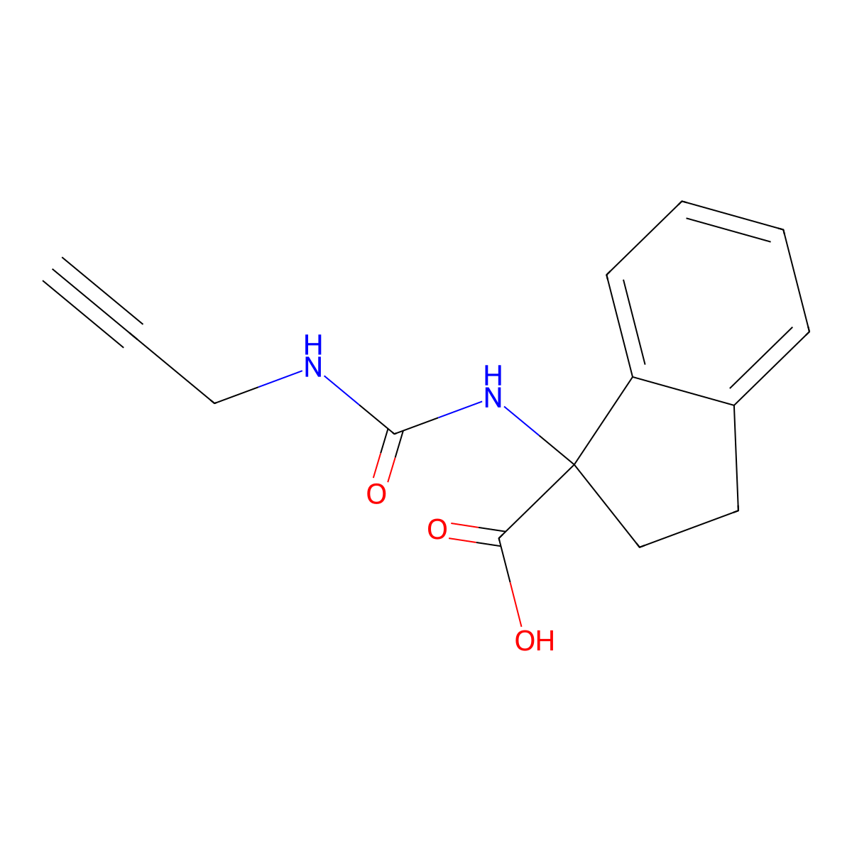 1-{[(prop-2-yn-1-yl)carbamoyl]amino}-2,3-dihydro-1H-indene-1-carboxylic acid molecular structure, CAS 1197578-31-6