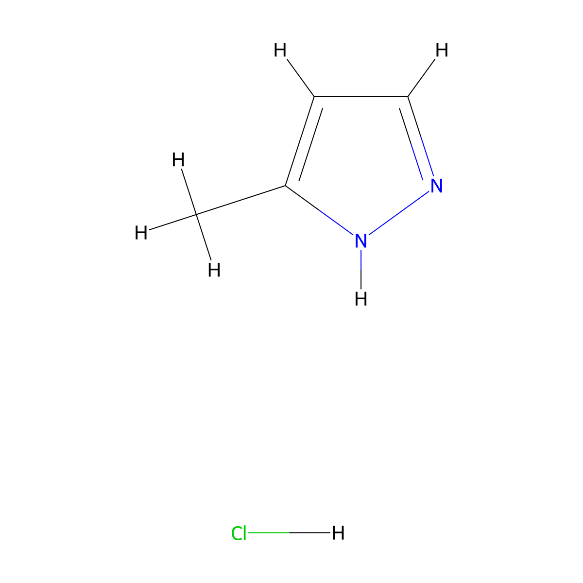 5-methyl-1H-pyrazole hydrochloride molecular structure, CAS 119760-62-2