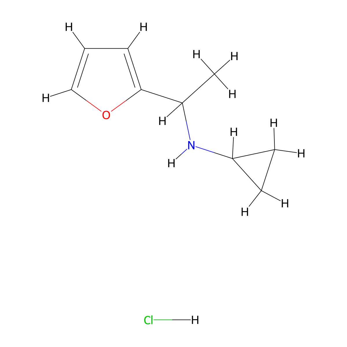 N-(1-(furan-2-yl)ethyl)cyclopropanamine hydrochloride molecular structure, CAS 1197605-29-0