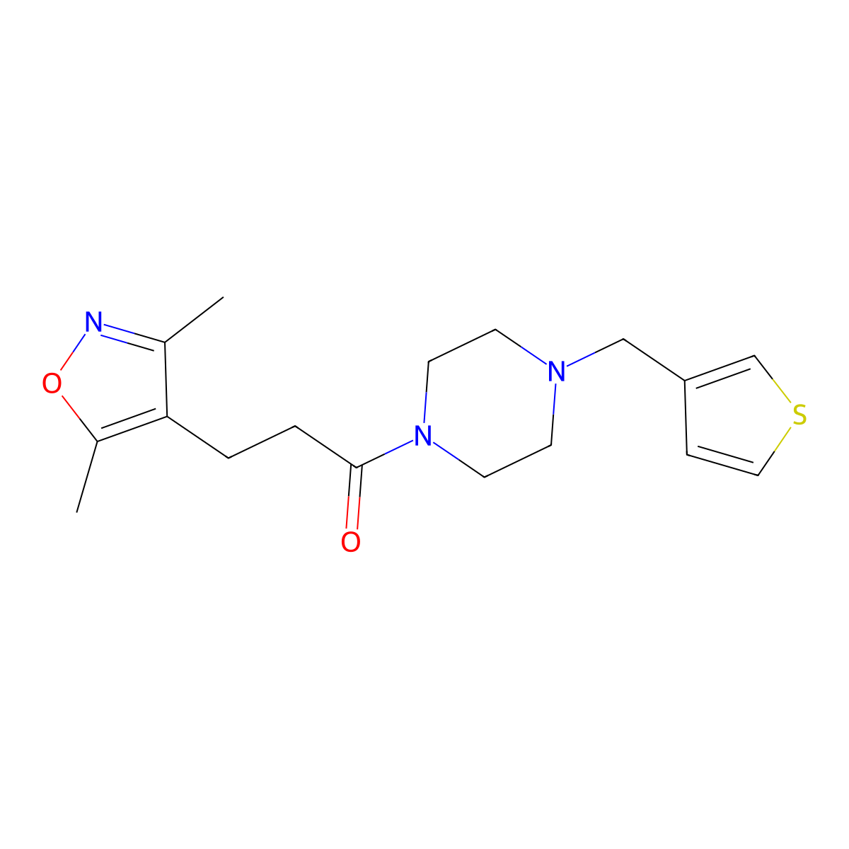 3-(3,5-Dimethylisoxazol-4-yl)-1-(4-(thiophen-3-ylmethyl)piperazin-1-yl)propan-1-one molecular structure, CAS 1197609-44-1