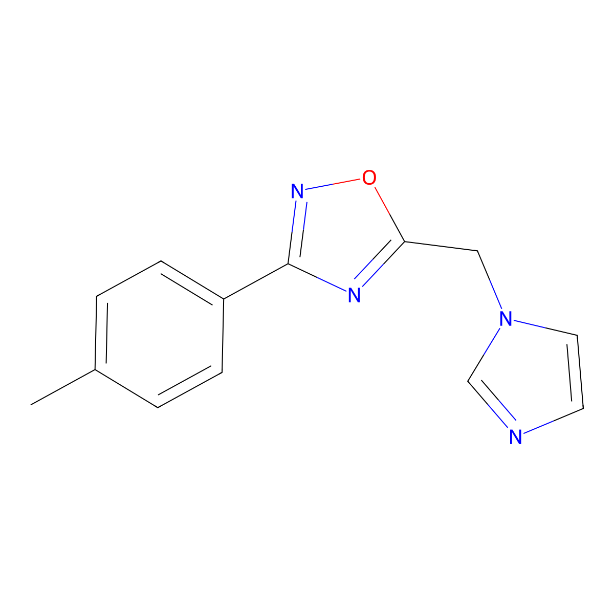 5-[(1H-imidazol-1-yl)methyl]-3-(4-methylphenyl)-1,2,4-oxadiazole molecular structure, CAS 1197616-17-3