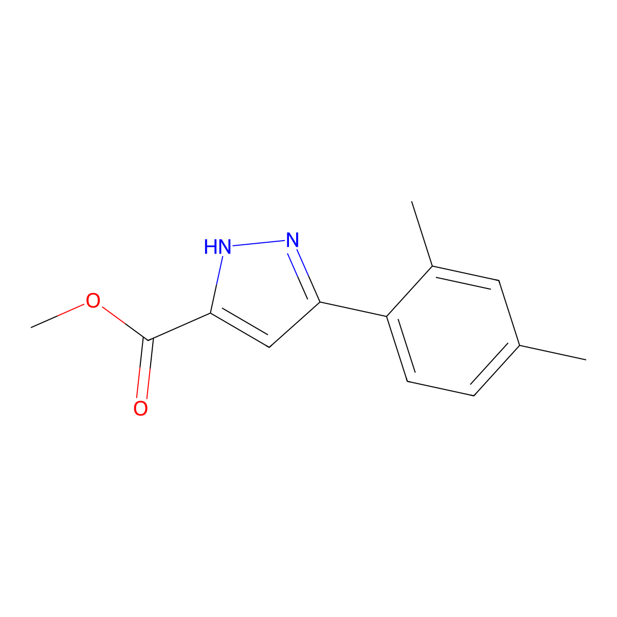 methyl 3-(2,4-dimethylphenyl)-1H-pyrazole-5-carboxylate molecular structure, CAS 1197630-93-5