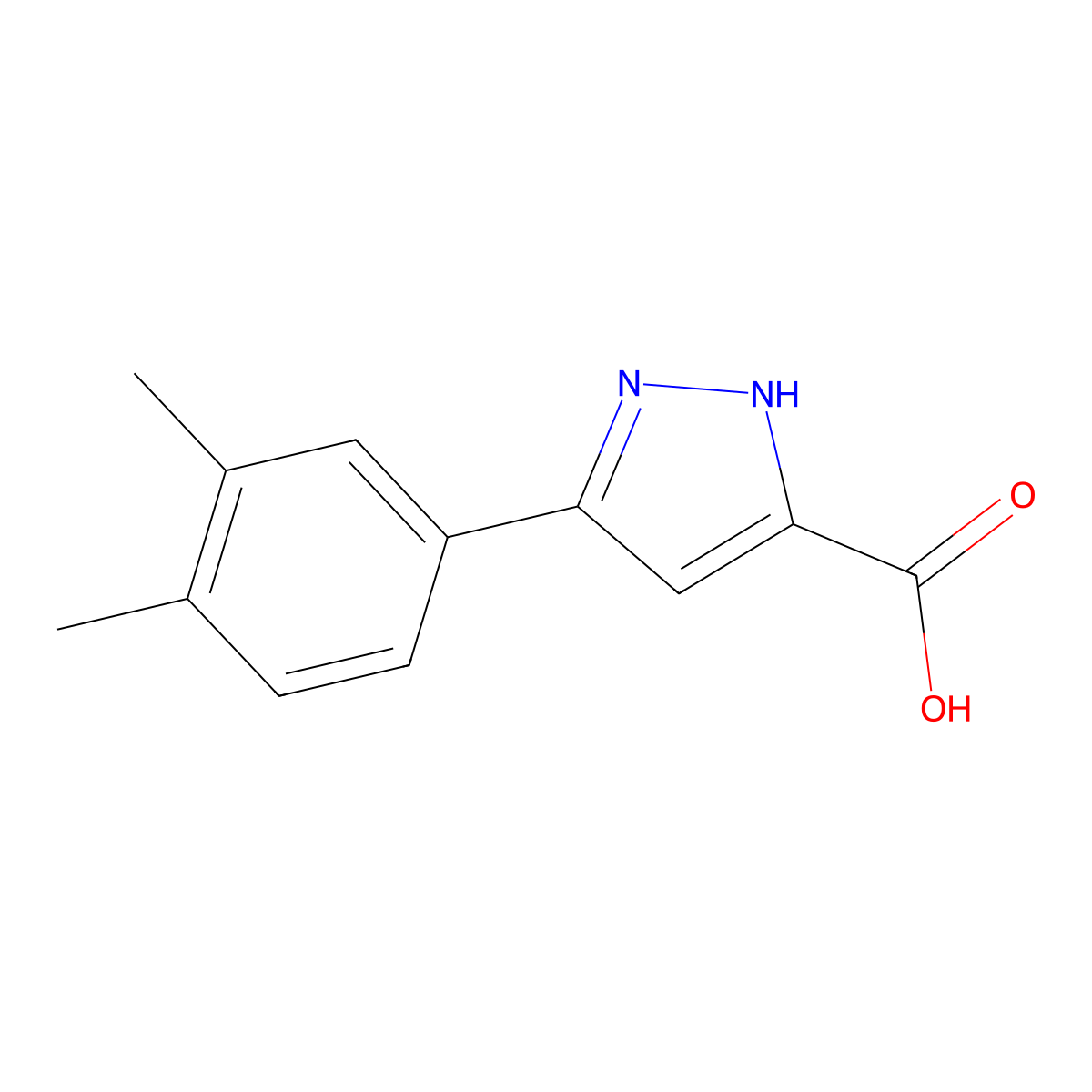3-(3,4-dimethylphenyl)-1H-pyrazole-5-carboxylic acid molecular structure, CAS 1197631-29-0