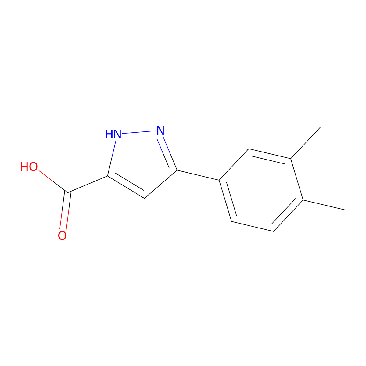3-(3,4-dimethylphenyl)-1H-pyrazole-5-carboxylic acid molecular structure, CAS 1197631-29-0