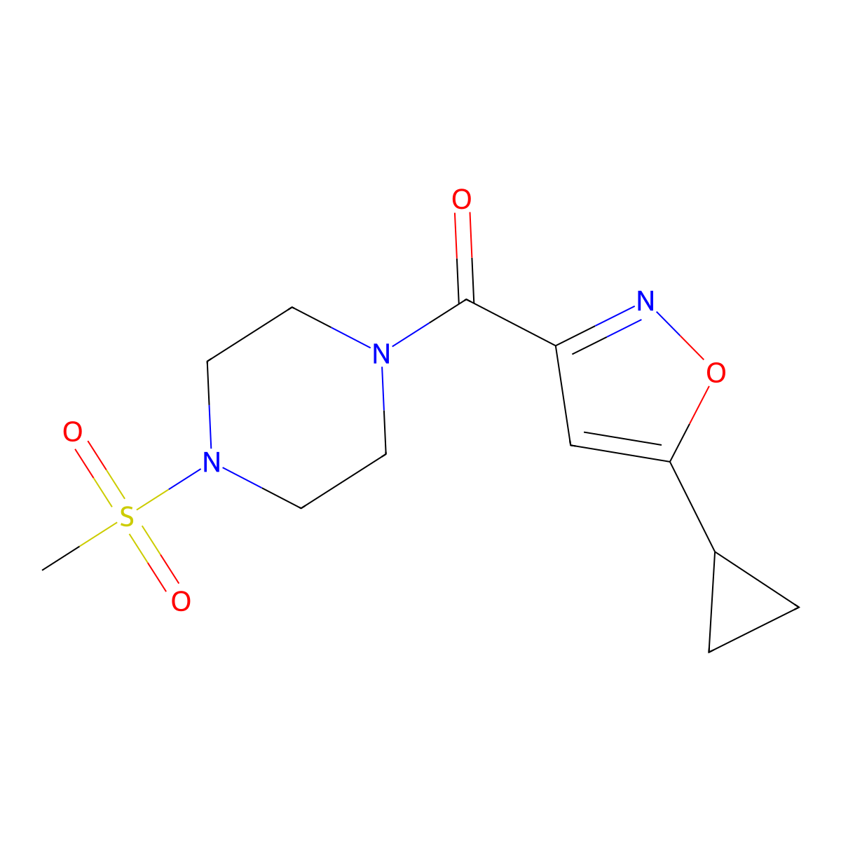 (5-Cyclopropylisoxazol-3-yl)(4-(methylsulfonyl)piperazin-1-yl)methanone molecular structure, CAS 1197658-34-6