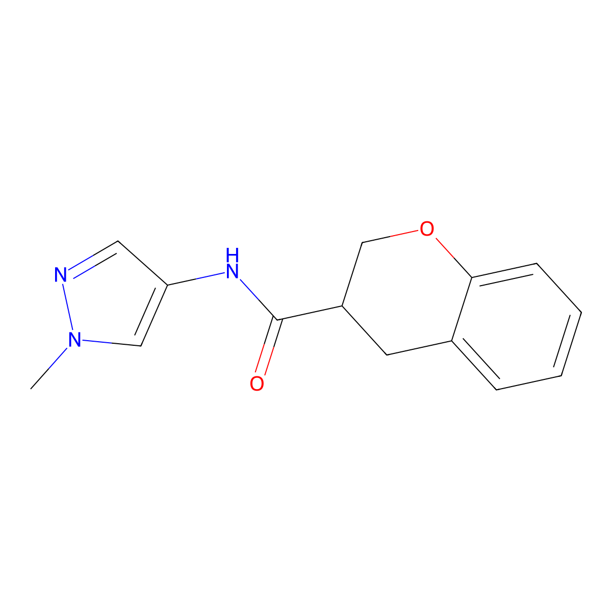 N-(1-methyl-1H-pyrazol-4-yl)-3,4-dihydro-2H-1-benzopyran-3-carboxamide molecular structure, CAS 1197678-62-8