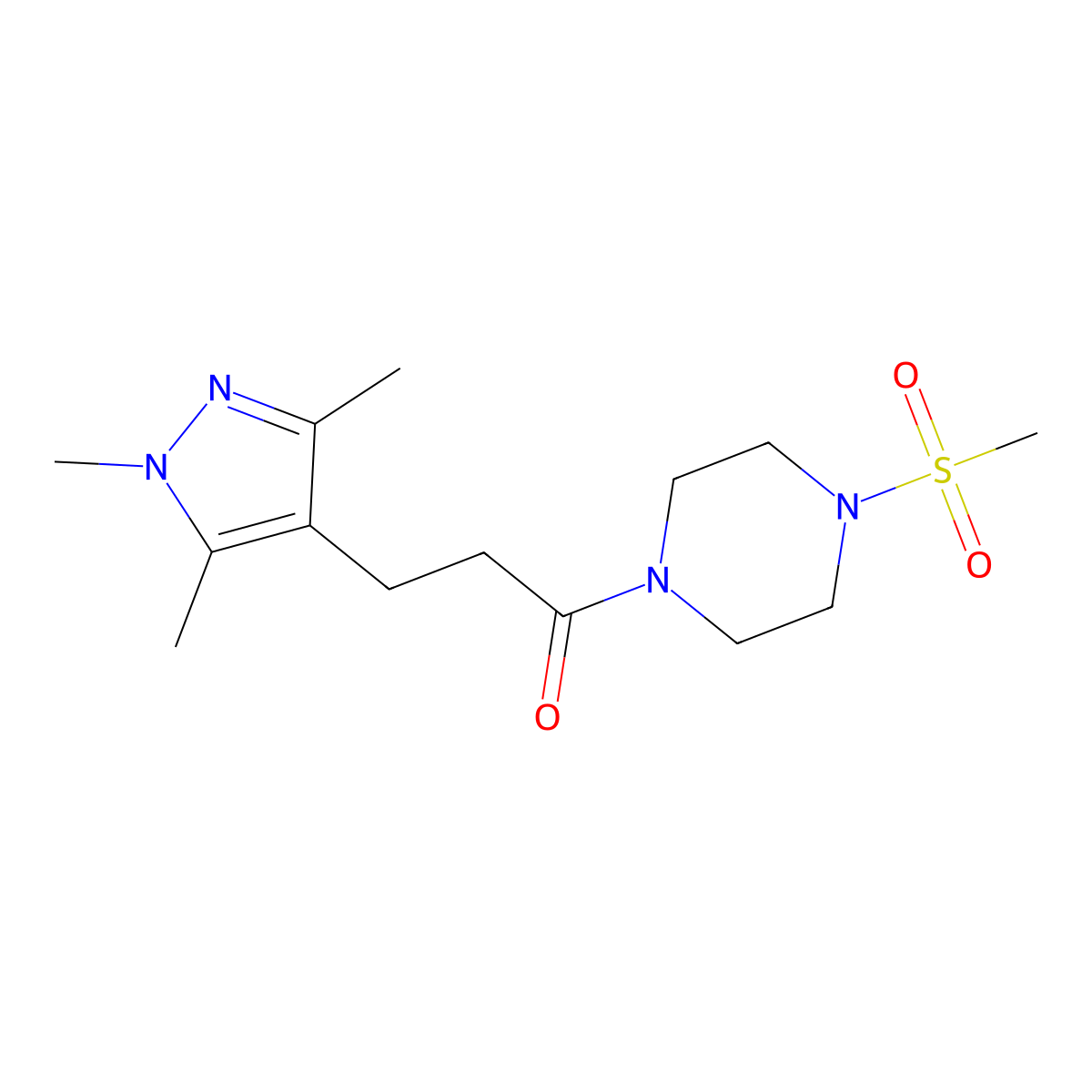 1-(4-(methylsulfonyl)piperazin-1-yl)-3-(1,3,5-trimethyl-1H-pyrazol-4-yl)propan-1-one molecular structure, CAS 1197690-35-9