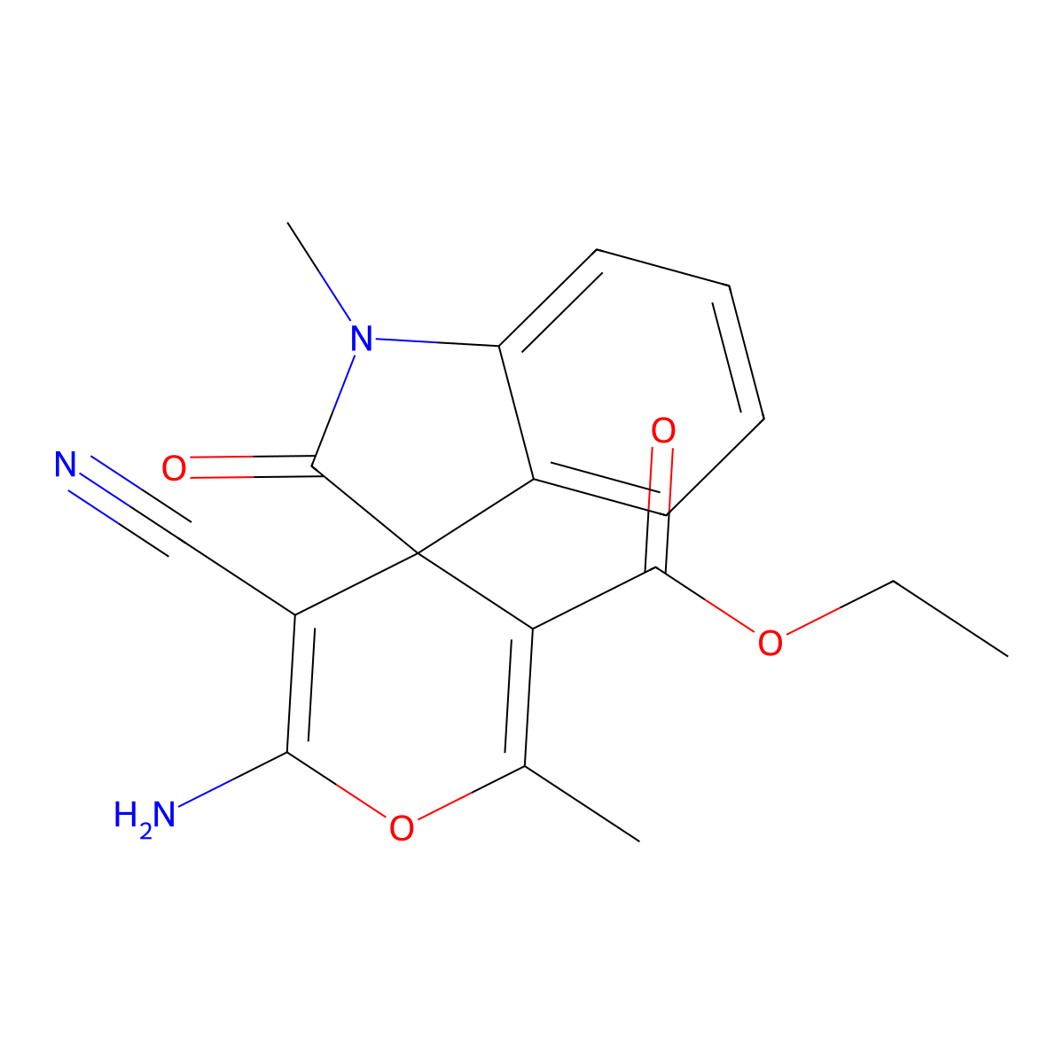 Ethyl 6'-amino-5'-cyano-1,2'-dimethyl-2-oxospiro[indole-3,4'-pyran]-3'-carboxylate molecular structure, CAS 119771-49-2
