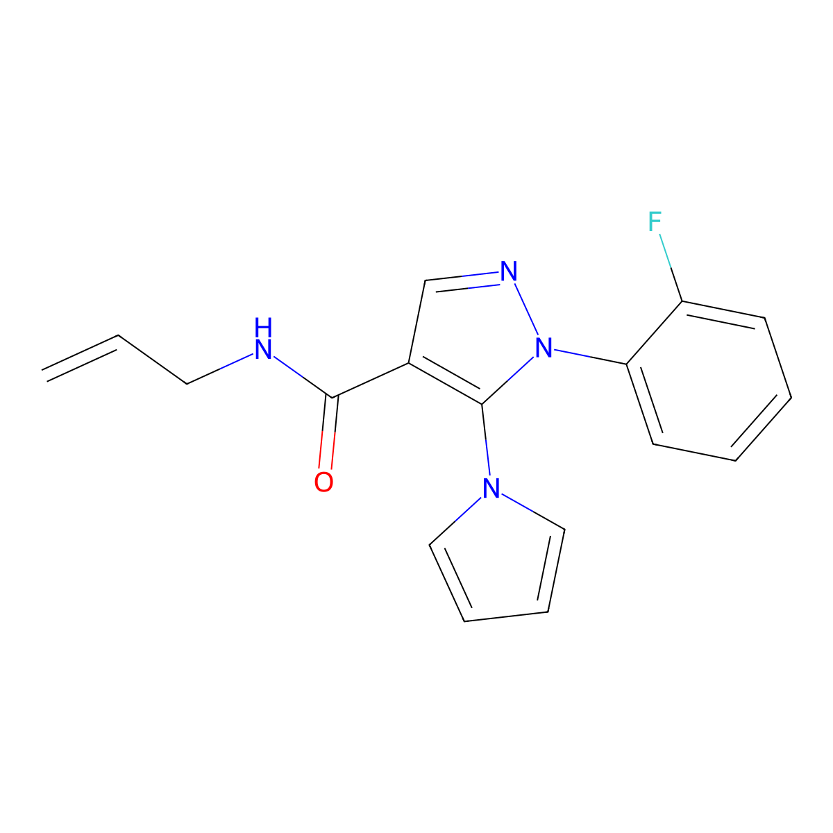 1-(2-fluorophenyl)-N-(prop-2-en-1-yl)-5-(1H-pyrrol-1-yl)-1H-pyrazole-4-carboxamide molecular structure, CAS 1197767-11-5