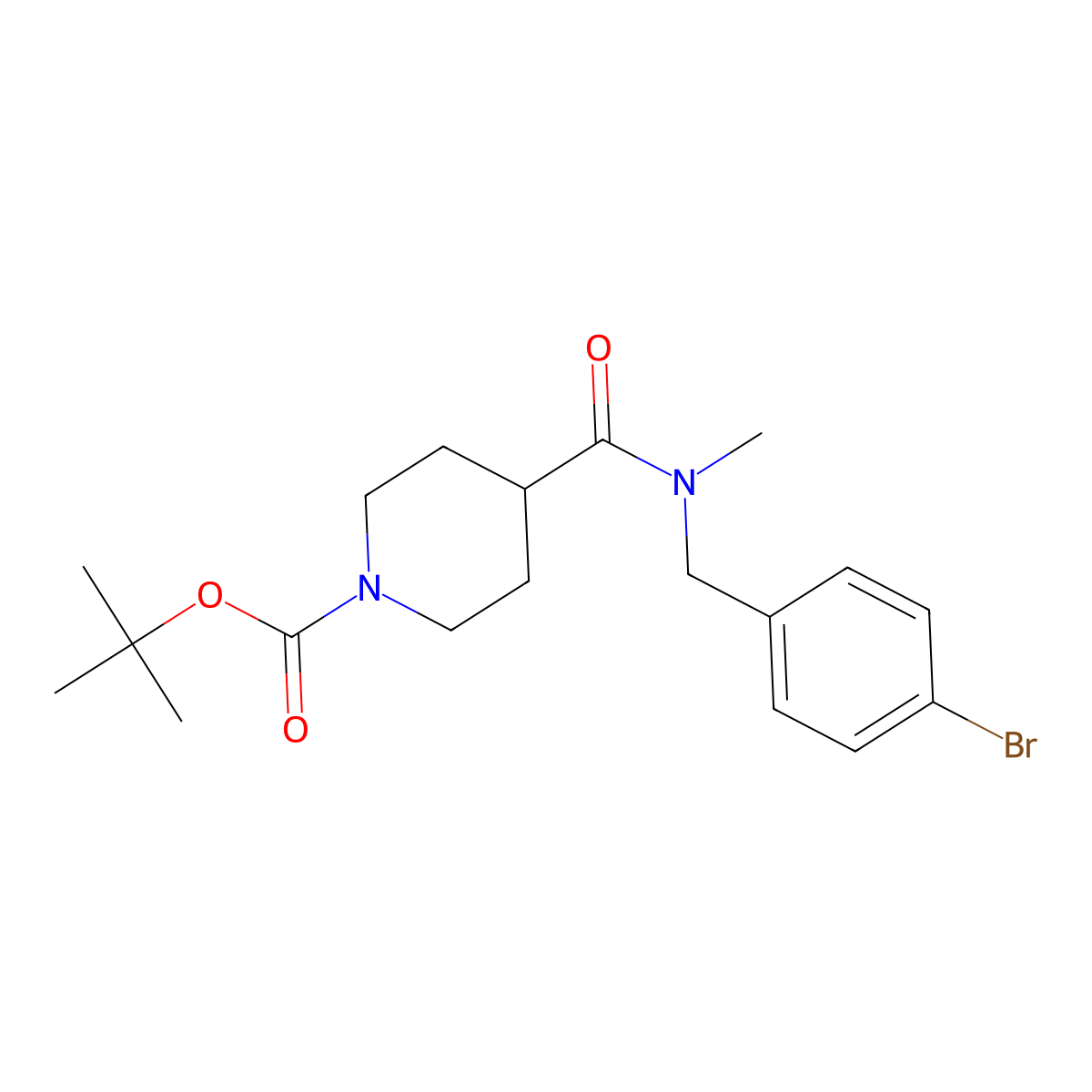 tert-Butyl 4-((4-bromobenzyl)(methyl)carbamoyl)piperidine-1-carboxylate molecular structure, CAS 1197778-63-4