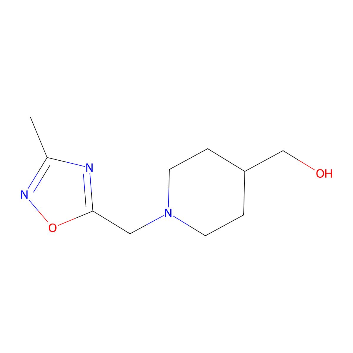 {1-[(3-Methyl-1,2,4-oxadiazol-5-yl)methyl]piperidin-4-yl}methanol molecular structure, CAS 1197809-26-9