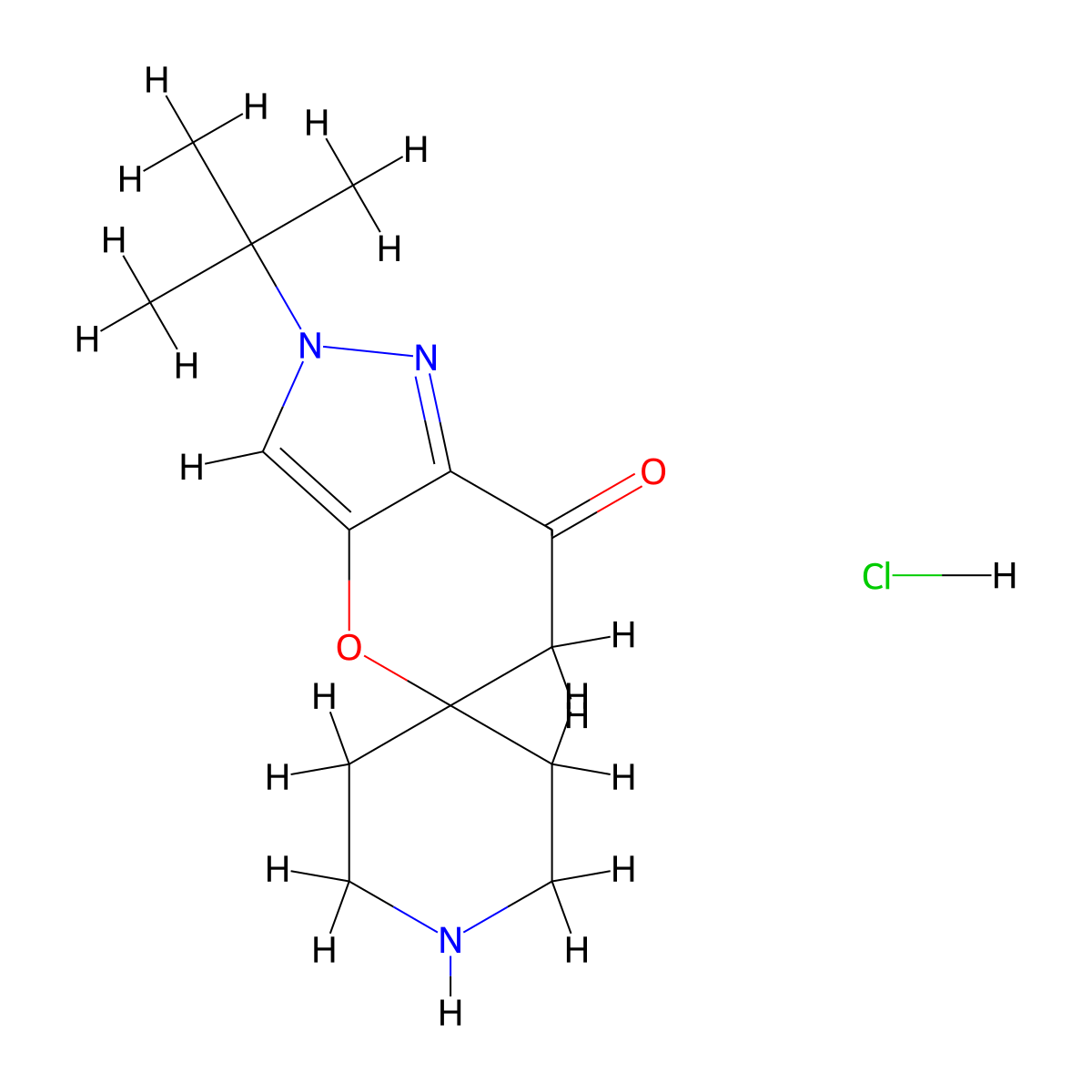 2'-tert-Butyl-2'H-spiro[piperidine-4,5'-pyrano-[3,2-c]pyrazol]-7'(6'H)-one hydrochloride molecular structure, CAS 1197815-65-8