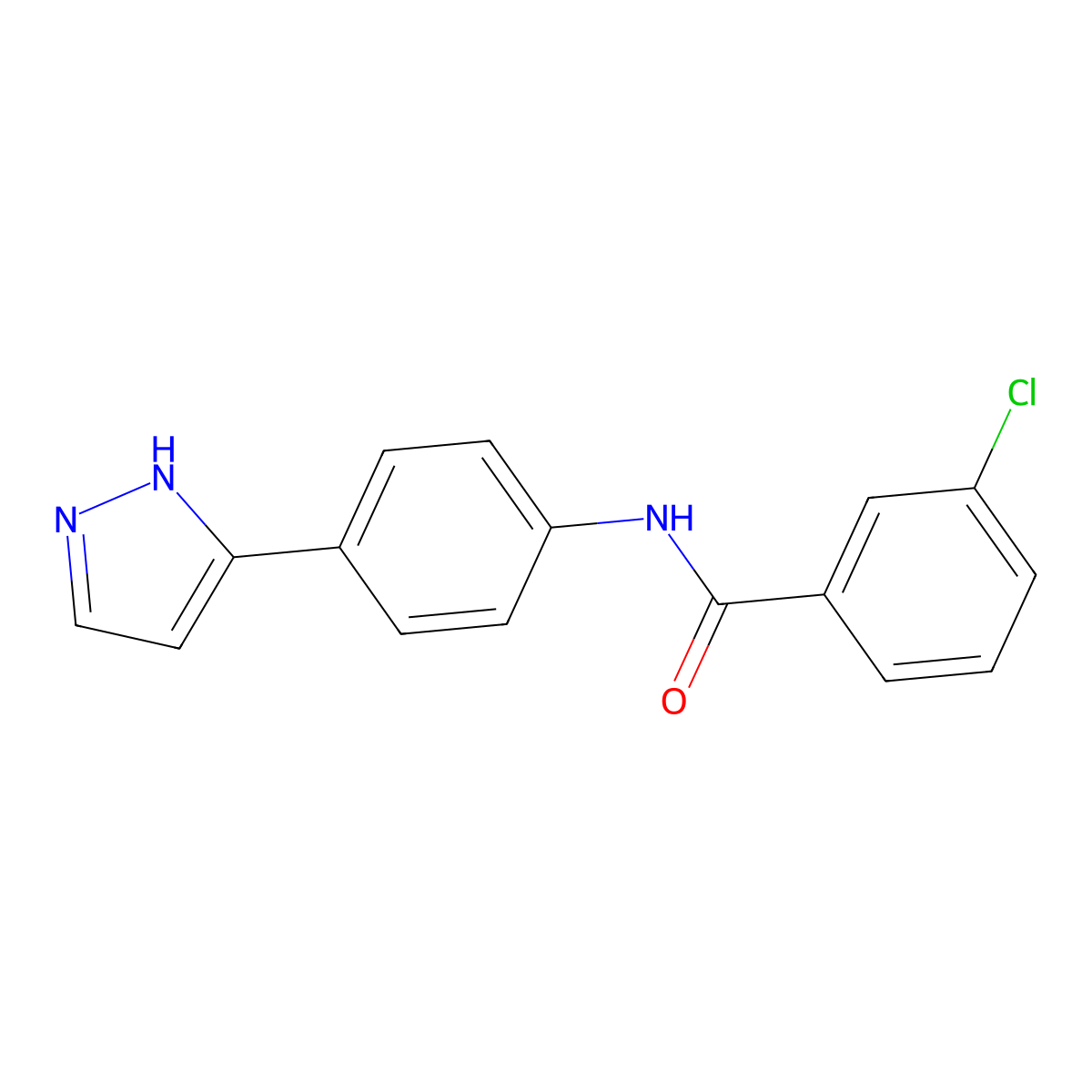 3-chloro-N-[4-(1H-pyrazol-3-yl)phenyl]benzamide molecular structure, CAS 1197833-37-6
