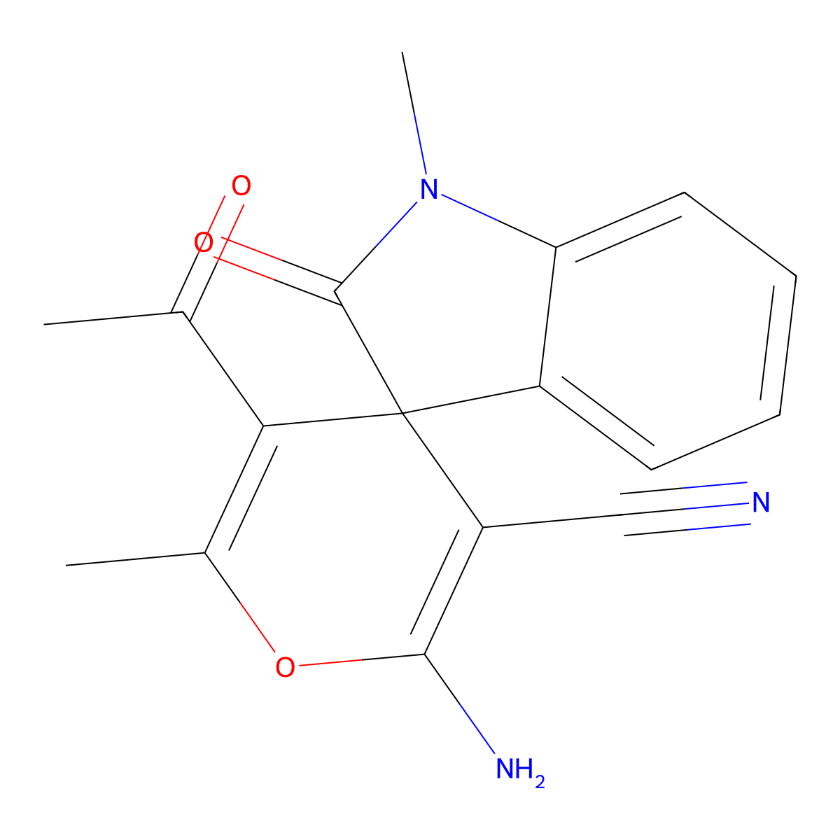 5'-Acetyl-2'-amino-1,6'-dimethyl-2-oxo-1,2-dihydrospiro[indole-3,4'-pyran]-3'-carbonitrile molecular structure, CAS 119787-56-3