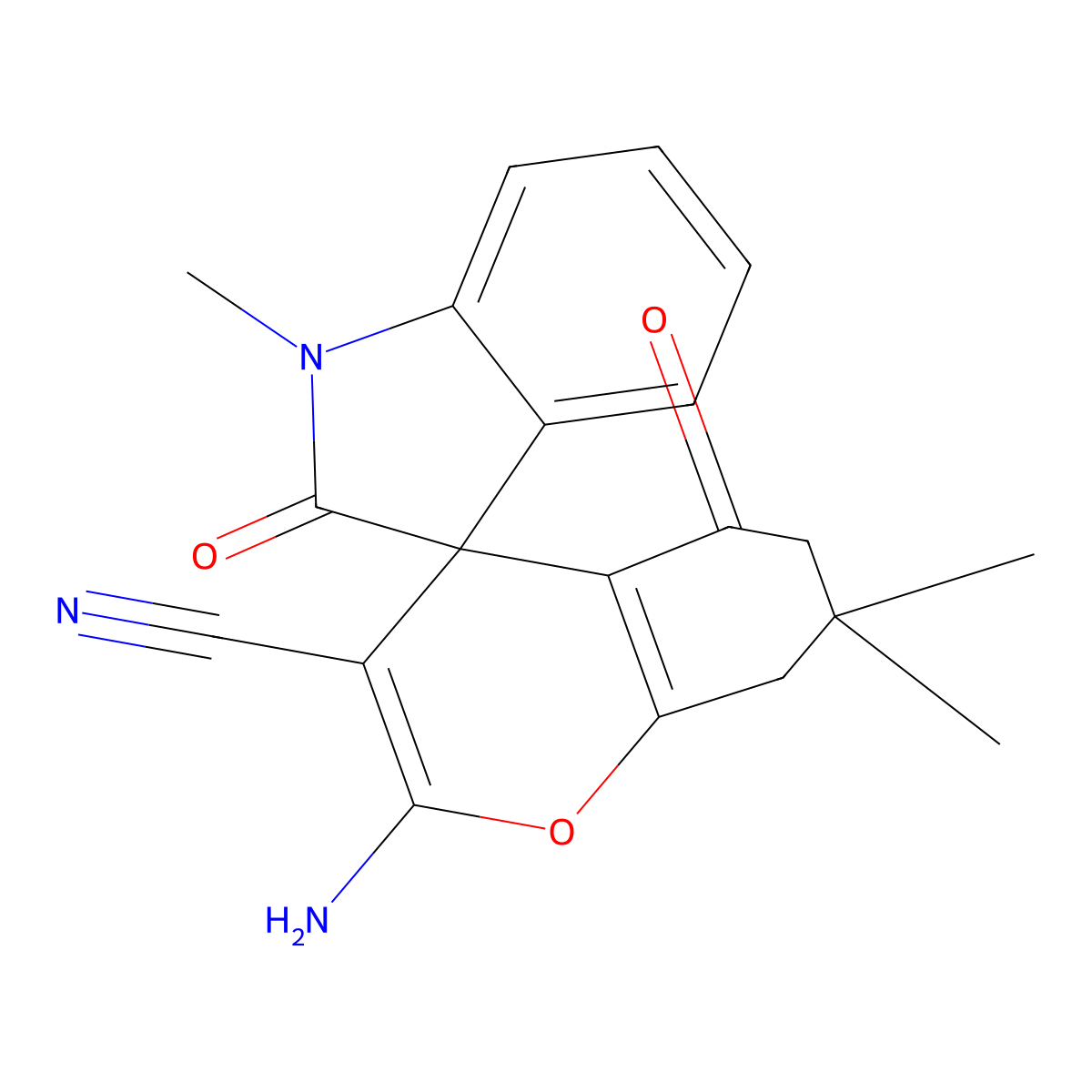 2-Amino-1',7,7-trimethyl-2',5-dioxospiro[6,8-dihydrochromene-4,3'-indole]-3-carbonitrile molecular structure, CAS 119787-57-4