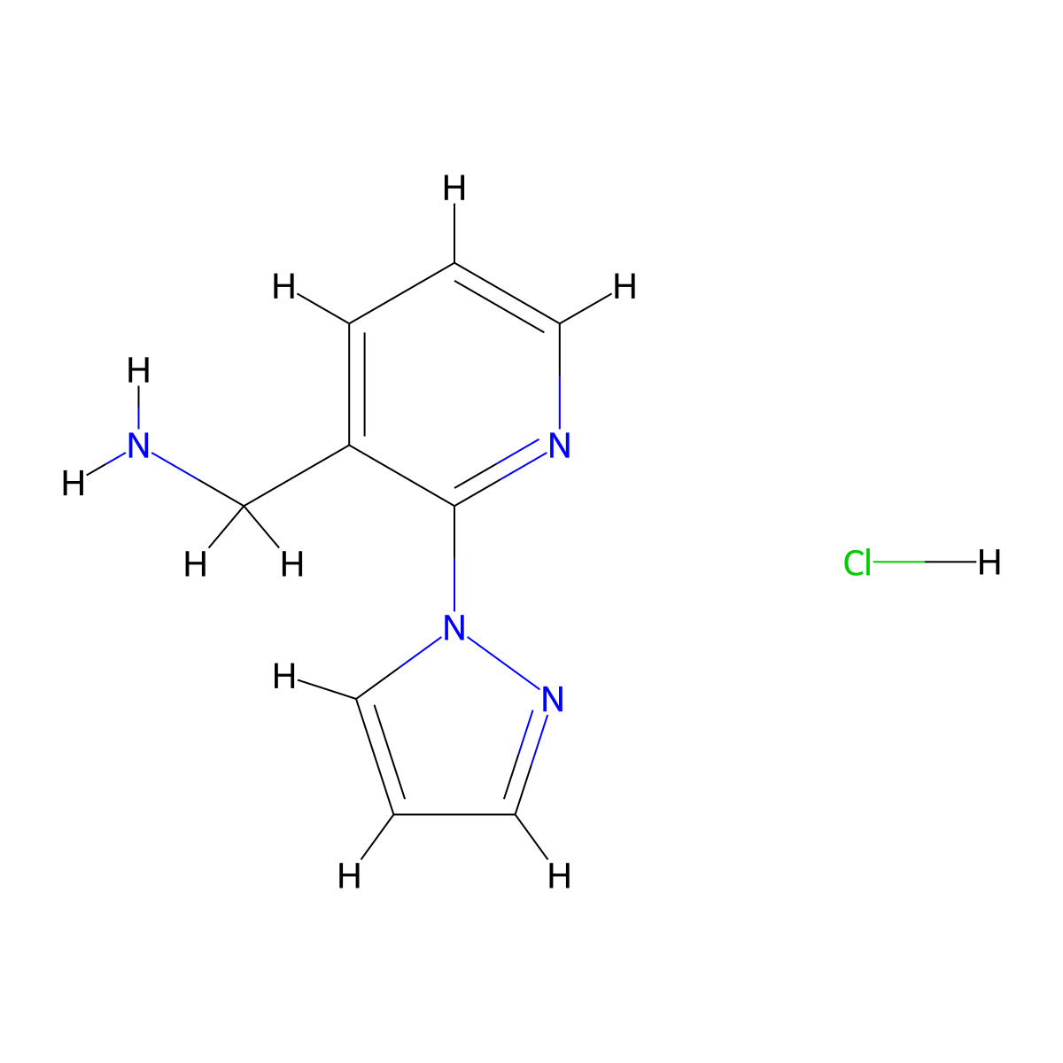 (2-(1H-pyrazol-1-yl)pyridin-3-yl)methanamine hydrochloride molecular structure, CAS 1197871-01-4