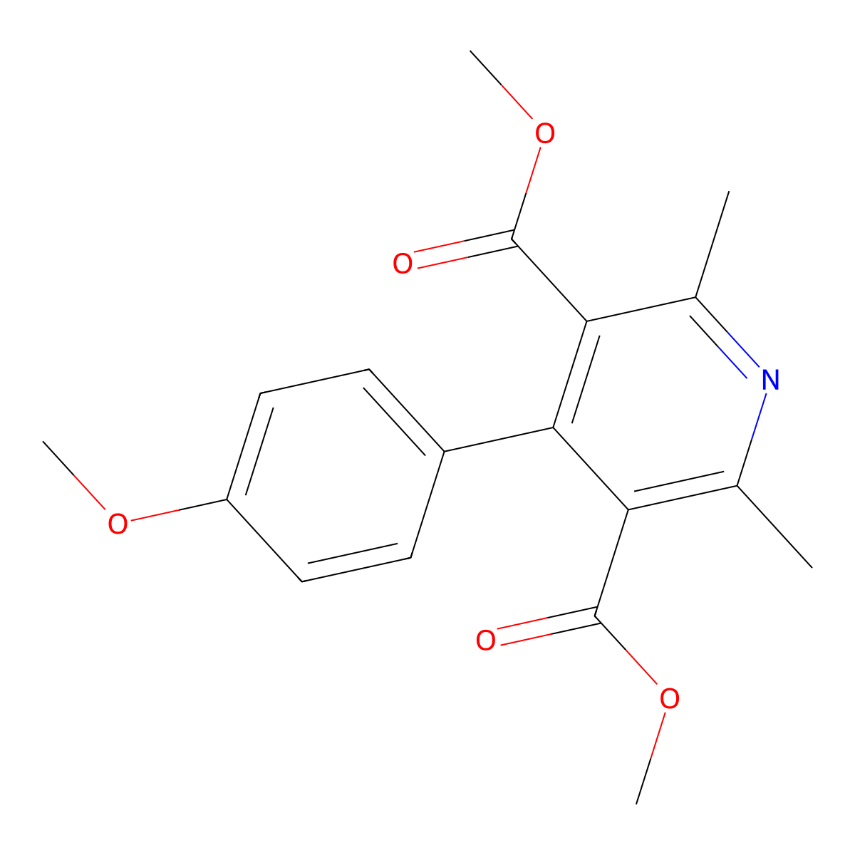 Dimethyl 4-(4-methoxyphenyl)-2,6-dimethylpyridine-3,5-dicarboxylate molecular structure, CAS 119789-09-2