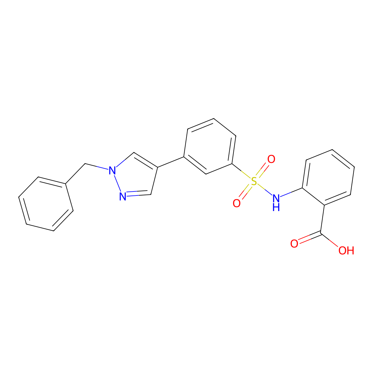 2-((3-(1-Benzyl-1H-pyrazol-4-yl)phenyl)sulfonamido)benzoic acid molecular structure, CAS 1197896-79-9
