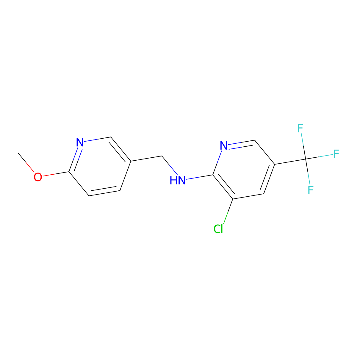 3-Chloro-N-((6-methoxypyridin-3-yl)methyl)-5-(trifluoromethyl)pyridin-2-amine molecular structure, CAS 1197904-83-8