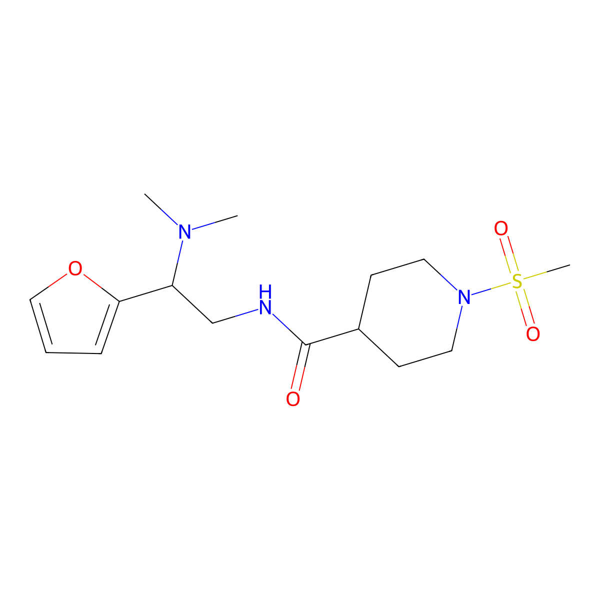 N-[2-(dimethylamino)-2-(furan-2-yl)ethyl]-1-methanesulfonylpiperidine-4-carboxamide molecular structure, CAS 1197939-02-8