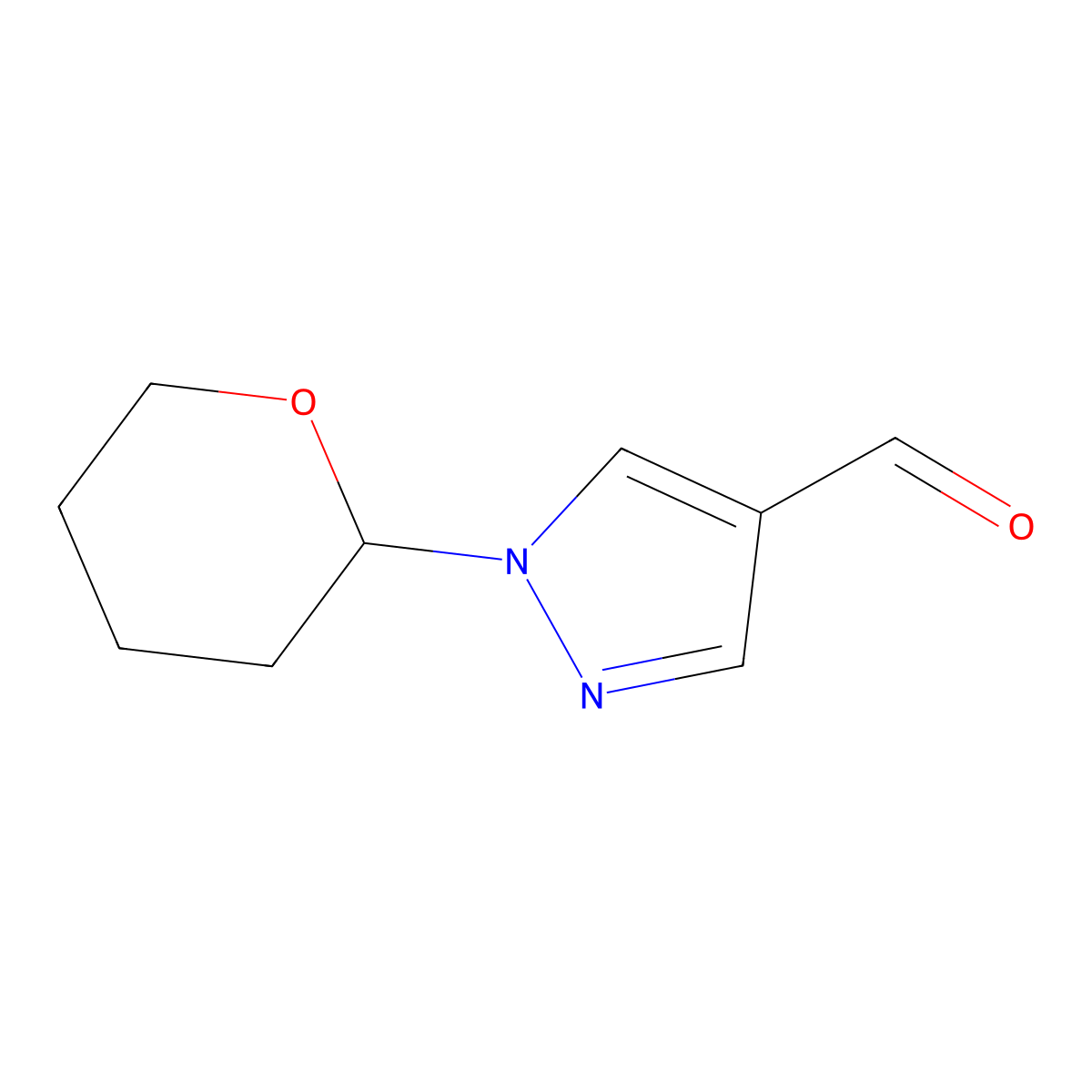 1-(tetrahydro-2H-pyran-2-yl)-1H-pyrazole-4-carbaldehyde molecular structure, CAS 1197943-43-3