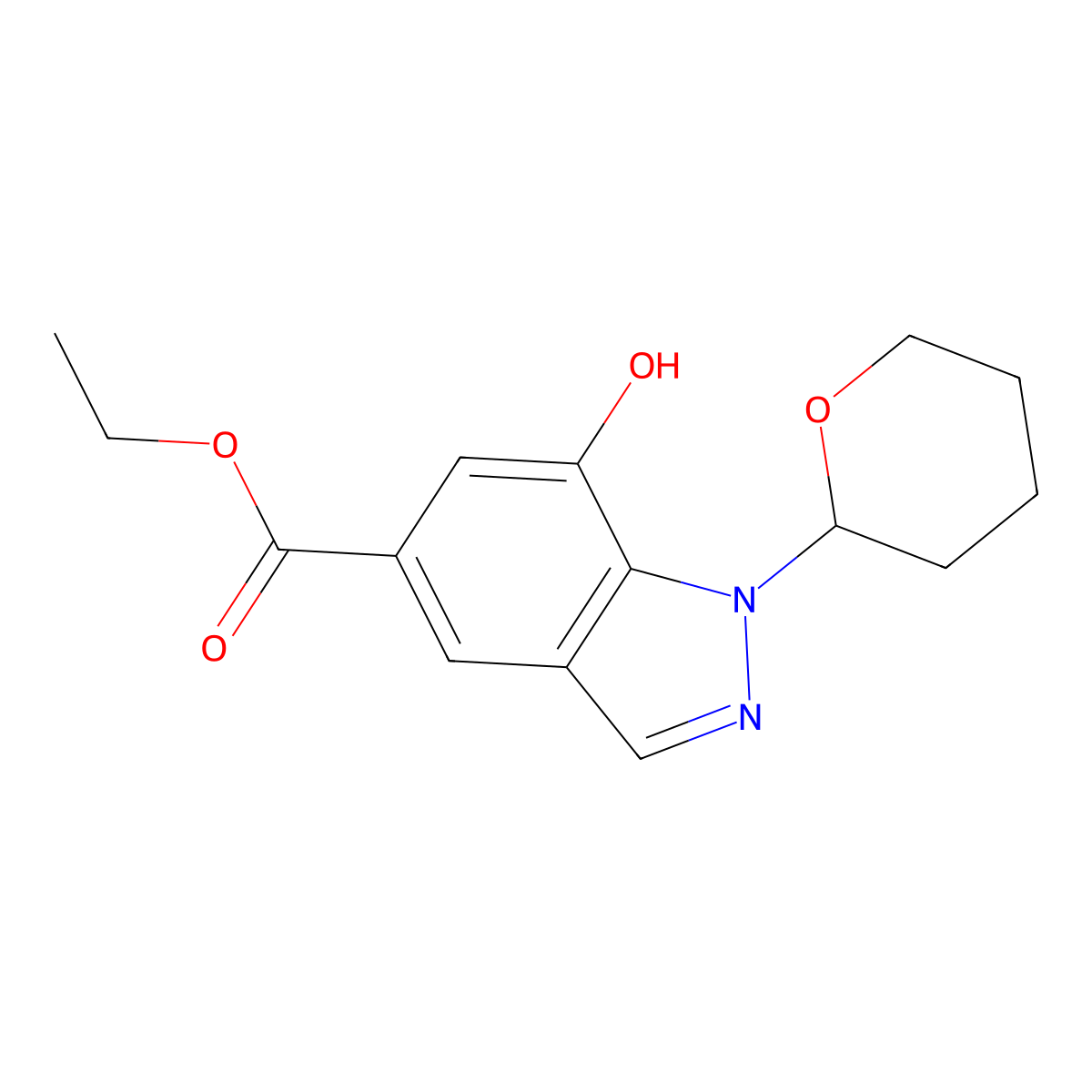 Ethyl 7-hydroxy-1-tetrahydropyran-2-YL-indazole-5-carboxylate molecular structure, CAS 1197943-49-9