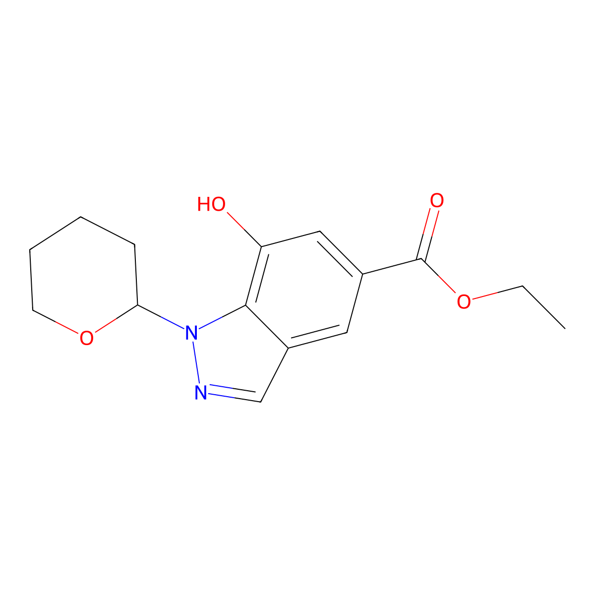 Ethyl 7-hydroxy-1-tetrahydropyran-2-YL-indazole-5-carboxylate molecular structure, CAS 1197943-49-9