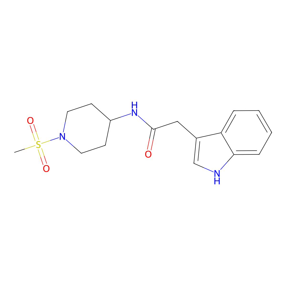 2-(1H-indol-3-yl)-N-(1-methanesulfonylpiperidin-4-yl)acetamide molecular structure, CAS 1197952-77-4