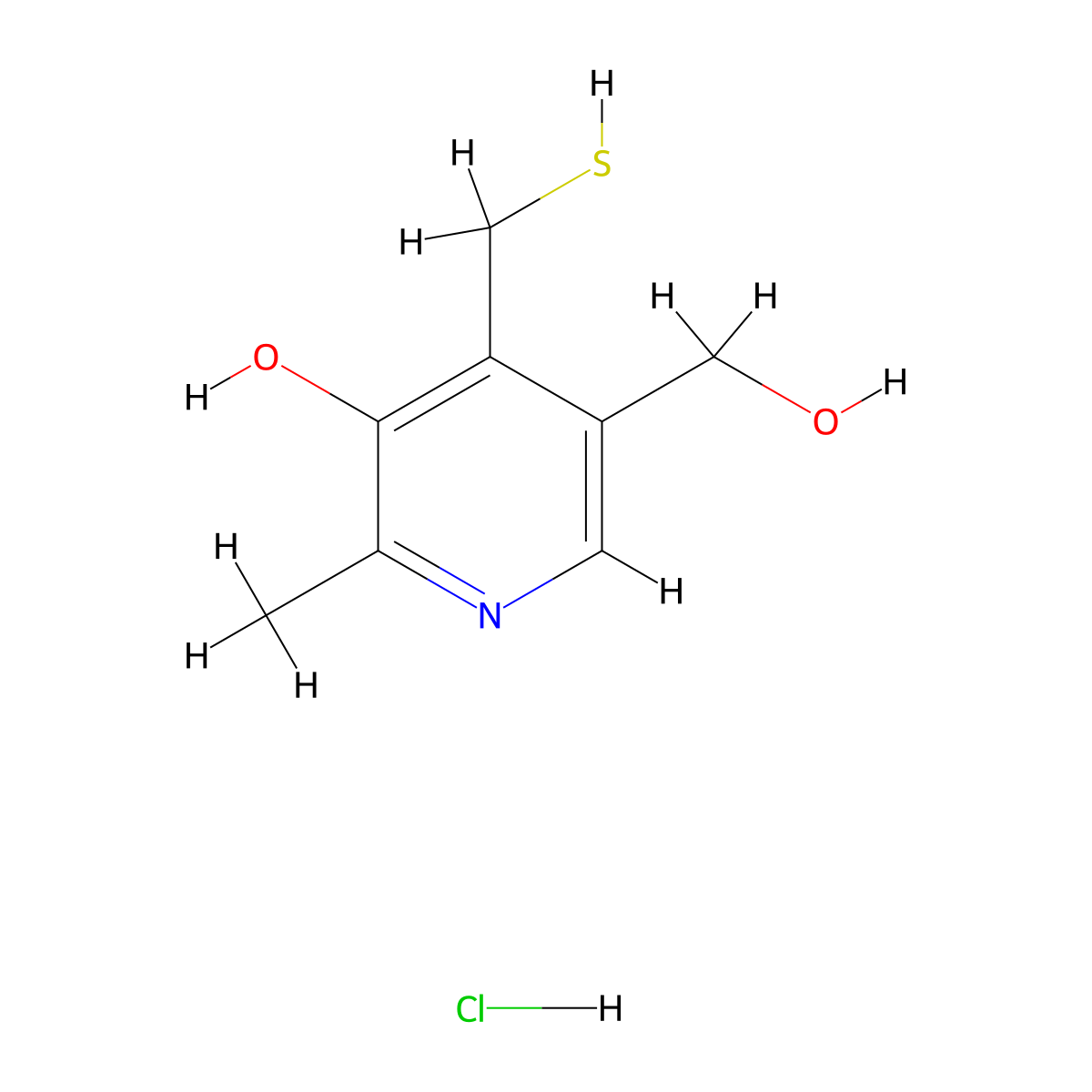 5-(Hydroxymethyl)-2-methyl-4-(sulfanylmethyl)pyridin-3-ol hydrochloride molecular structure, CAS 1198-26-1