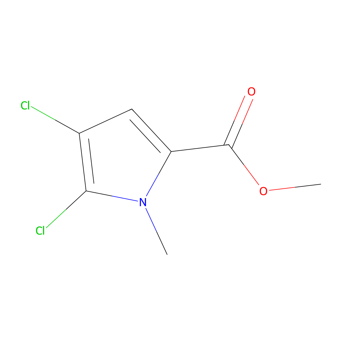 Methyl 4,5-dichloro-1-methyl-1H-pyrrole-2-carboxylate molecular structure, CAS 1198-72-7