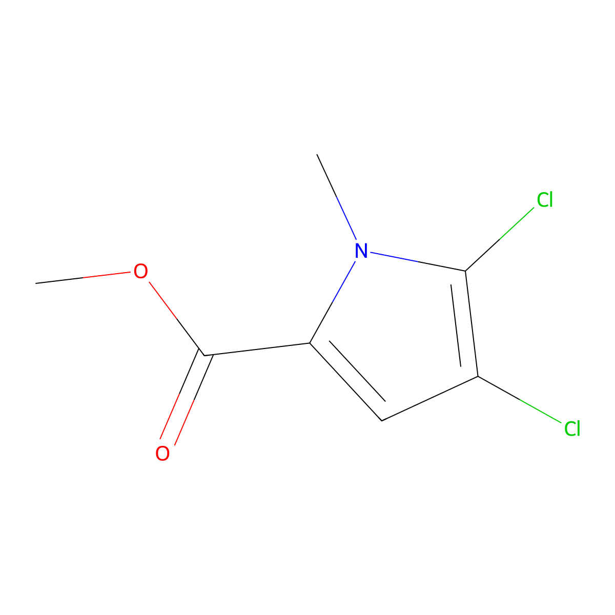 Methyl 4,5-dichloro-1-methyl-1H-pyrrole-2-carboxylate molecular structure, CAS 1198-72-7