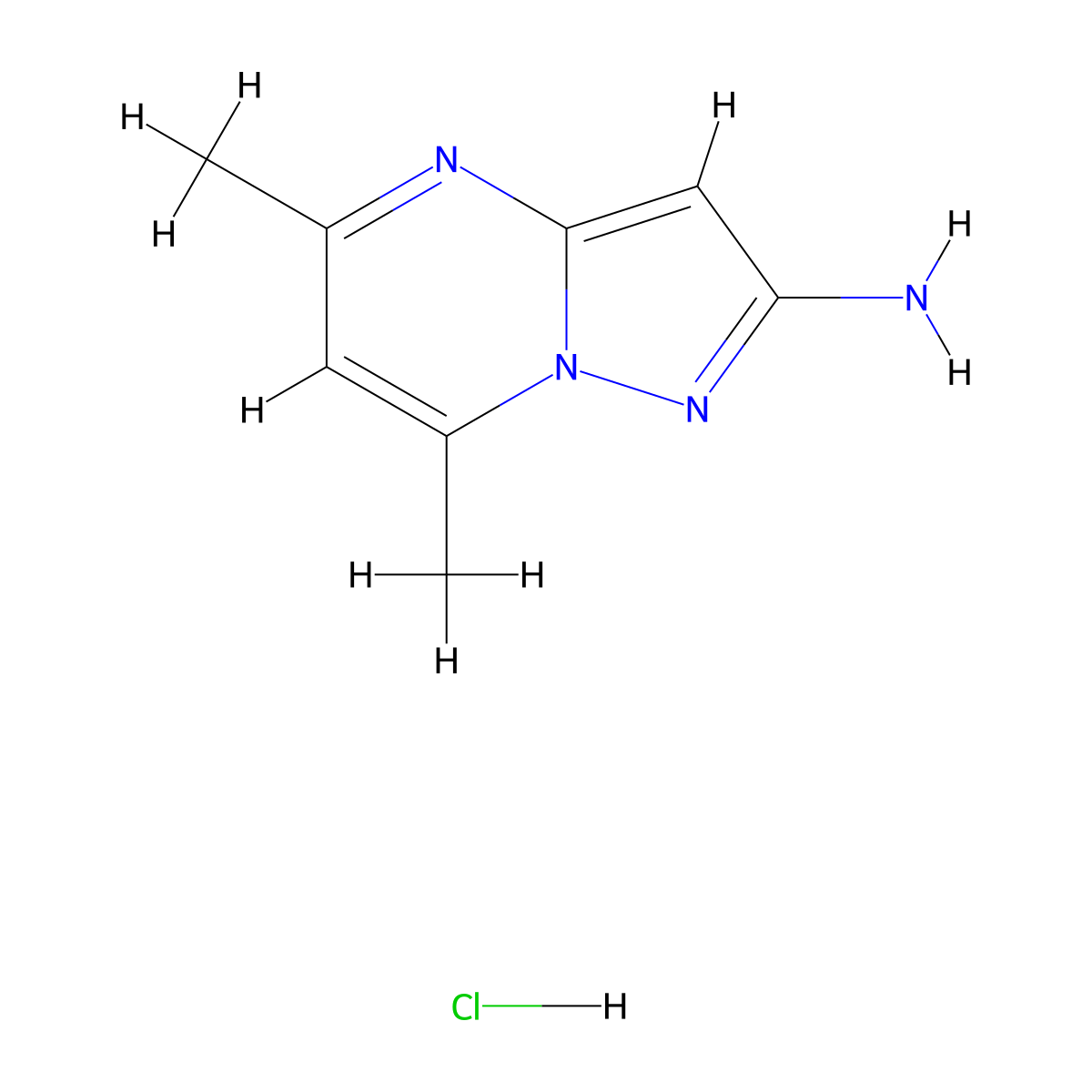5,7-Dimethylpyrazolo[1,5-a]pyrimidin-2-amine hydrochloride molecular structure, CAS 1198-79-4