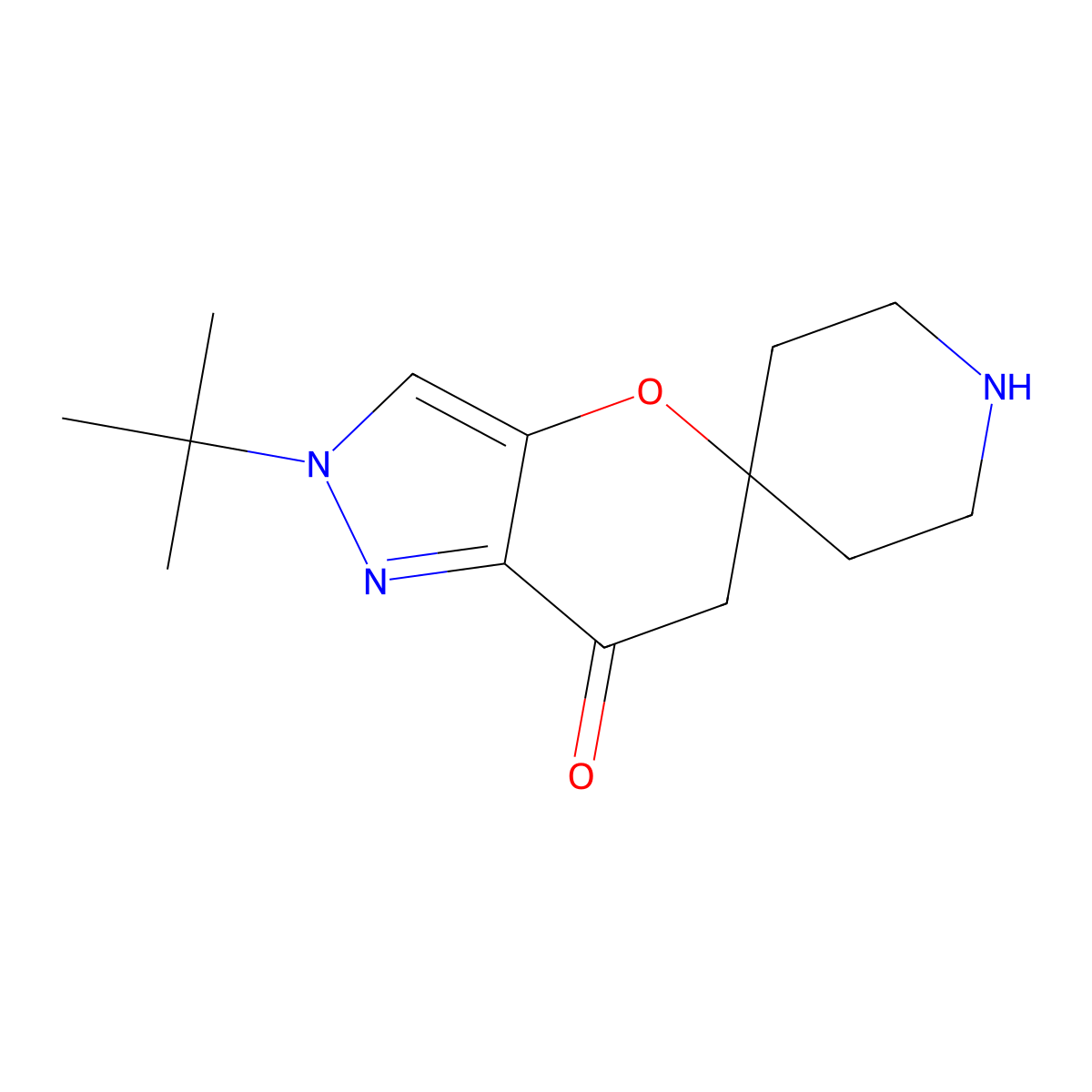 2'-(tert-butyl)-2'H-spiro[piperidine-4,5'-pyrano[3,2-c]pyrazol]-7'(6'H)-one molecular structure, CAS 1198001-03-4