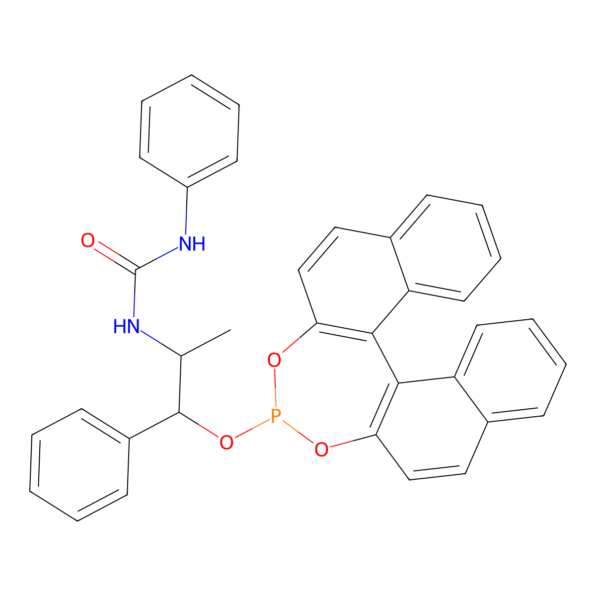 1-[1-(12,14-Dioxa-13-phosphapentacyclo[13.8.0.02,11.03,8.018,23]tricosa-1(15),2(11),3,5,7,9,16,18,20,22-decaen-13-yloxy)-1-phenylpropan-2-yl]-3-phenylurea molecular structure, CAS 1198080-55-5