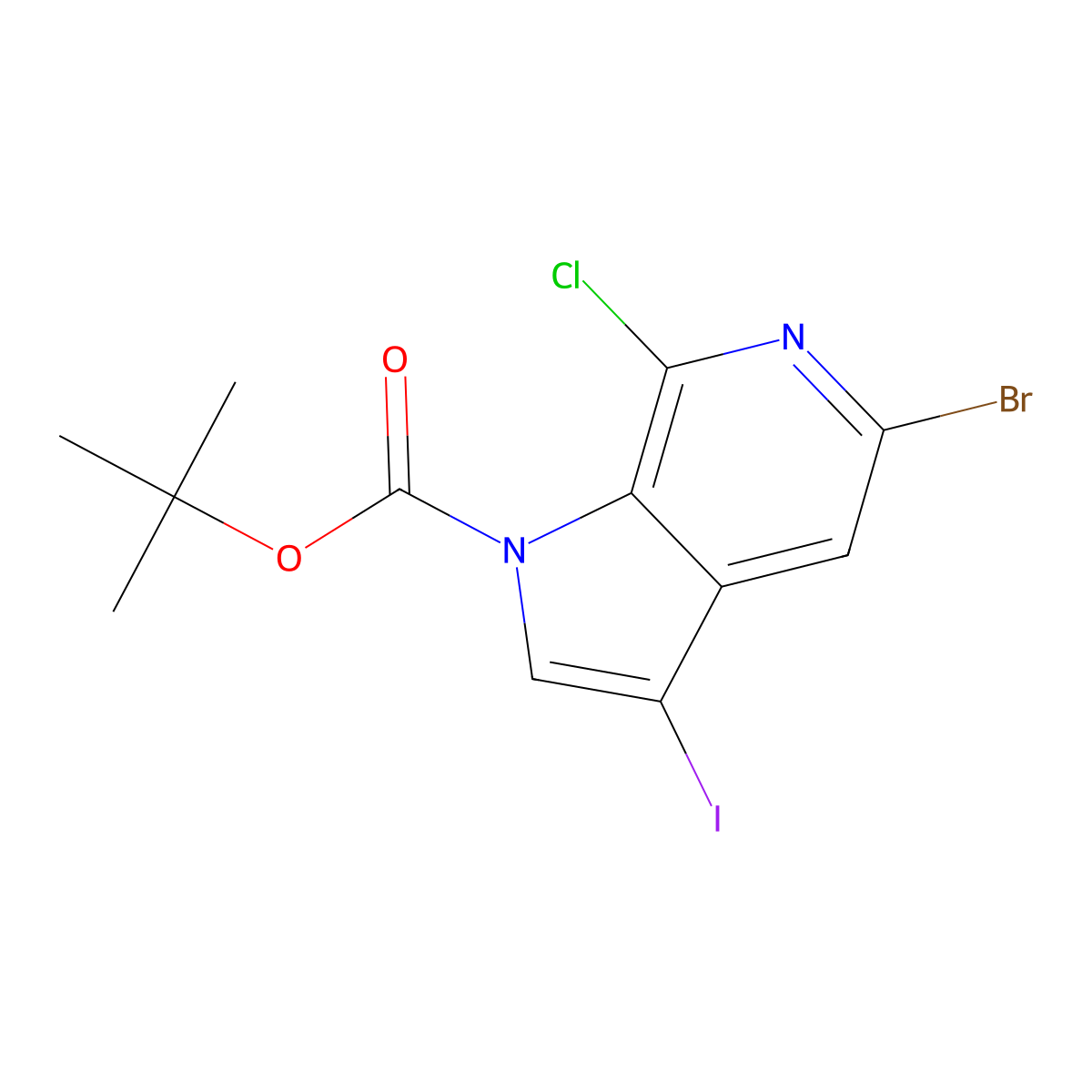 tert-Butyl 5-bromo-7-chloro-3-iodo-1H-pyrrolo[2,3-c]pyridine-1-carboxylate molecular structure, CAS 1198096-54-6
