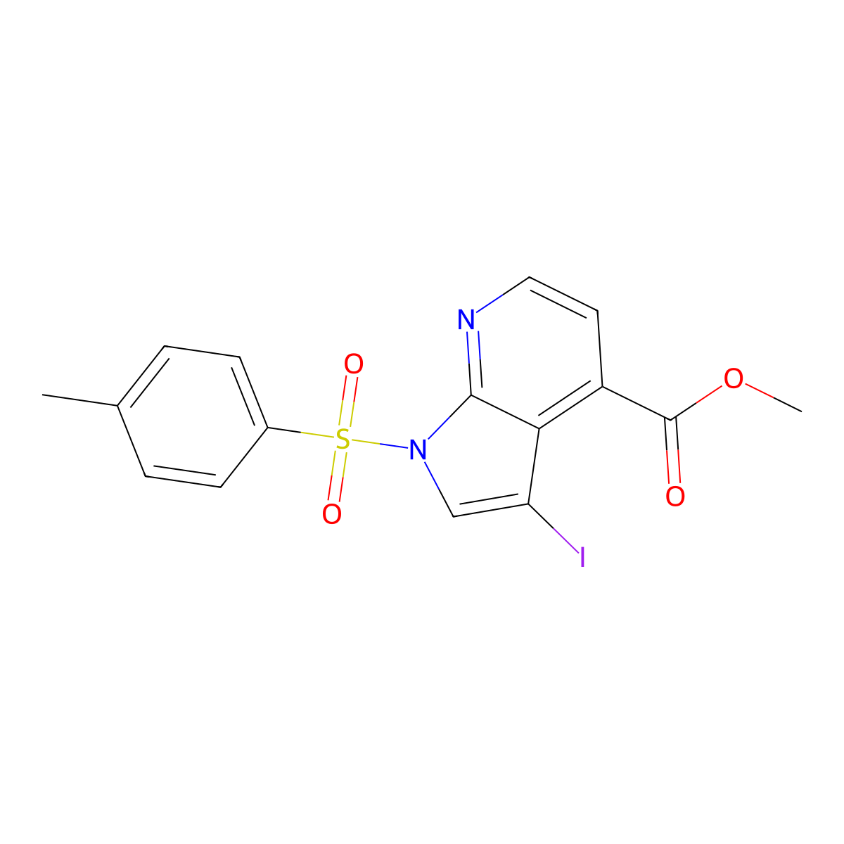 Methyl 3-iodo-1-tosyl-1H-pyrrolo[2,3-b]pyridine-4-carboxylate molecular structure, CAS 1198097-28-7