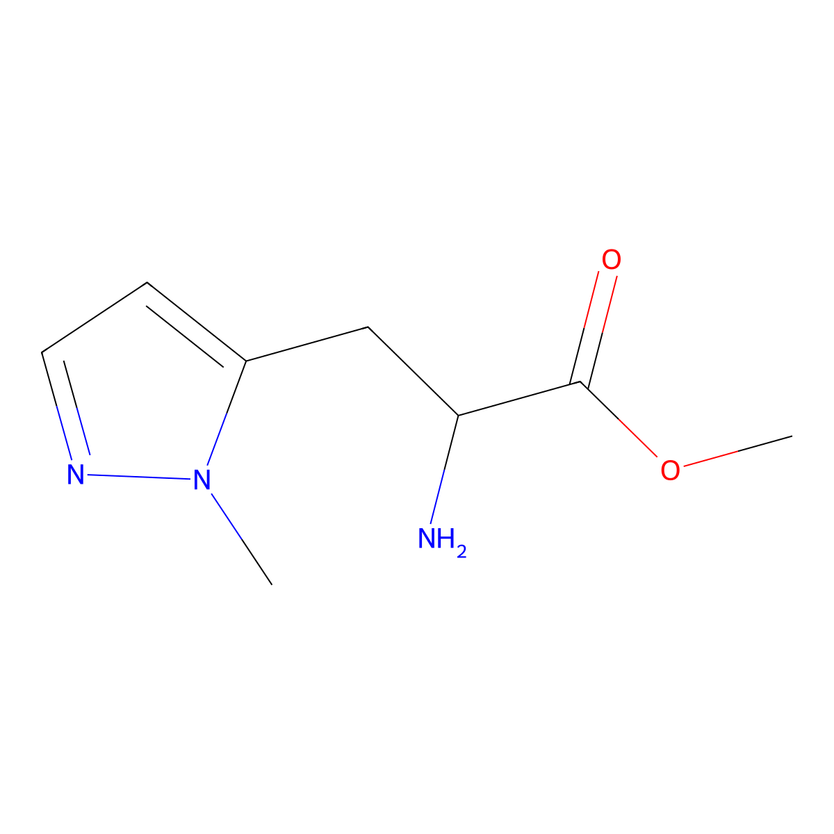 methyl 2-amino-3-(1-methyl-1H-pyrazol-5-yl)propanoate molecular structure, CAS 1198101-97-1
