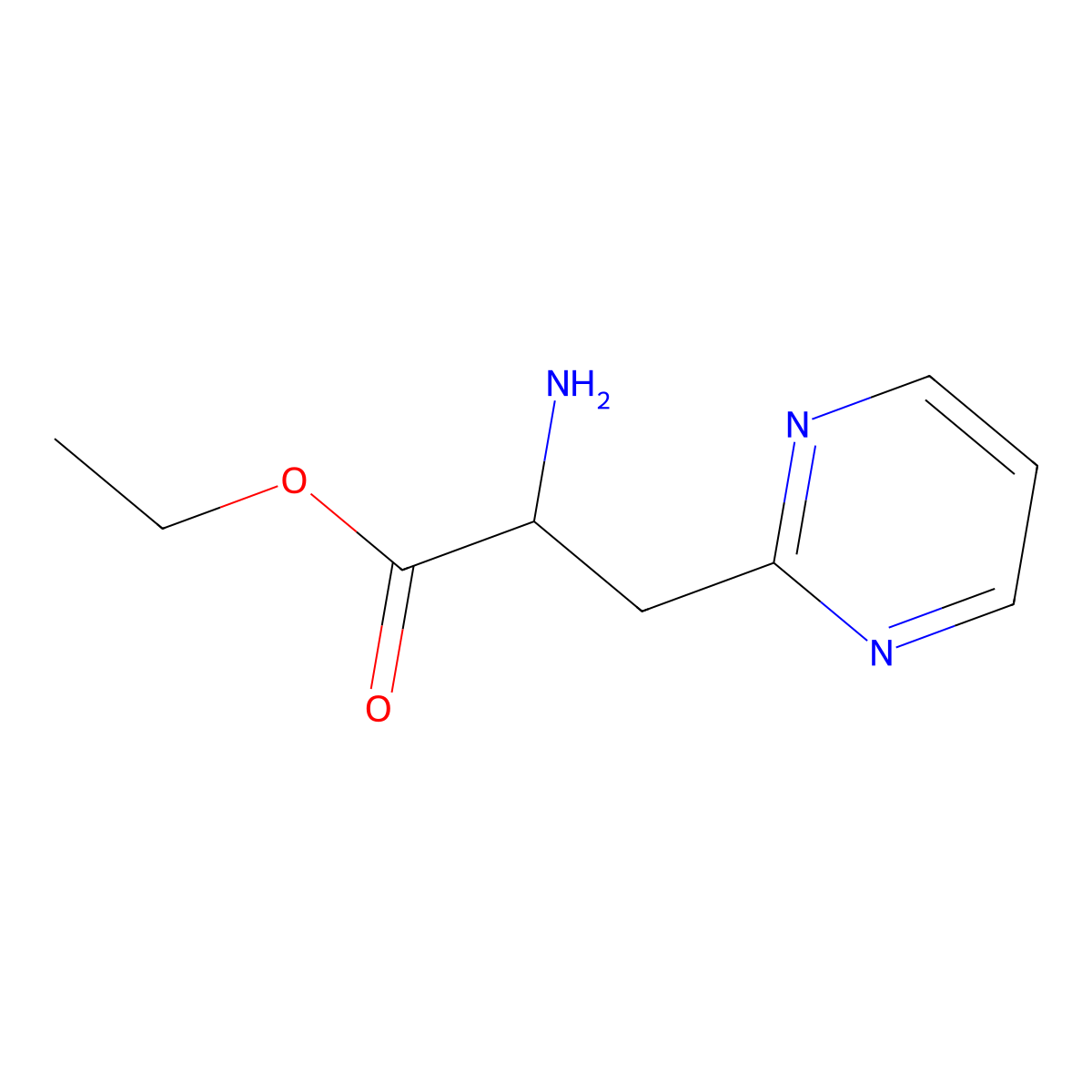 Ethyl 2-amino-3-(pyrimidin-2-yl)propanoate molecular structure, CAS 1198101-99-3