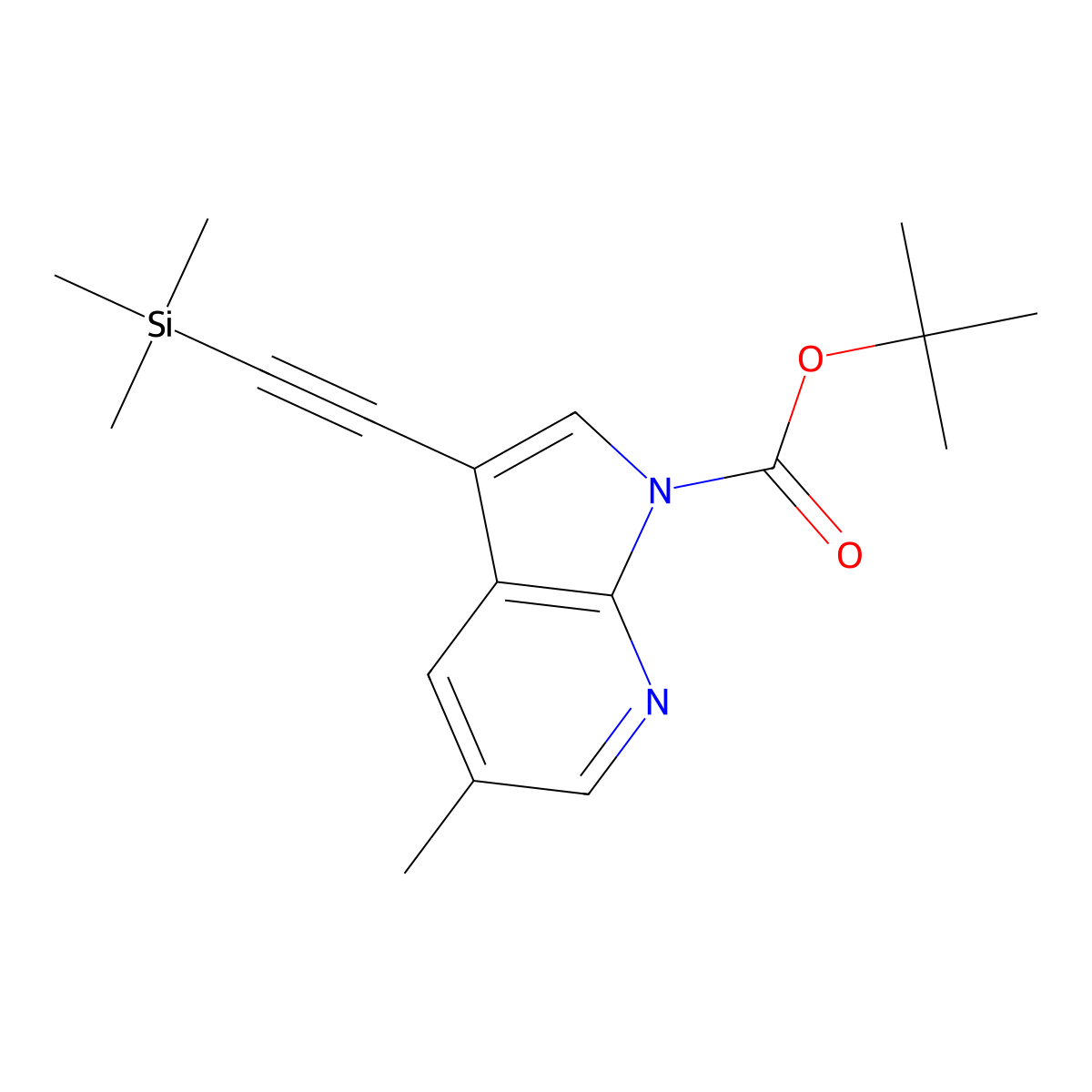 tert-Butyl 5-methyl-3-((trimethylsilyl)ethynyl)-1H-pyrrolo[2,3-b]pyridine-1-carboxylate molecular structure, CAS 1198103-89-7
