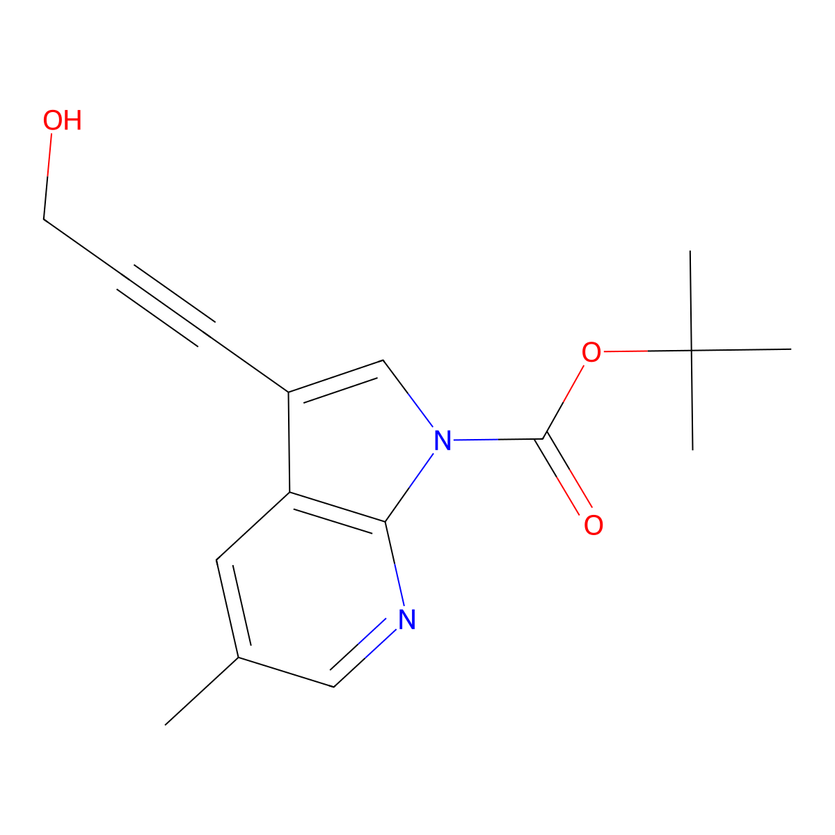 tert-Butyl 3-(3-hydroxyprop-1-ynyl)-5-methyl-1H-pyrrolo[2,3-b]pyridine-1-carboxylate molecular structure, CAS 1198106-25-0